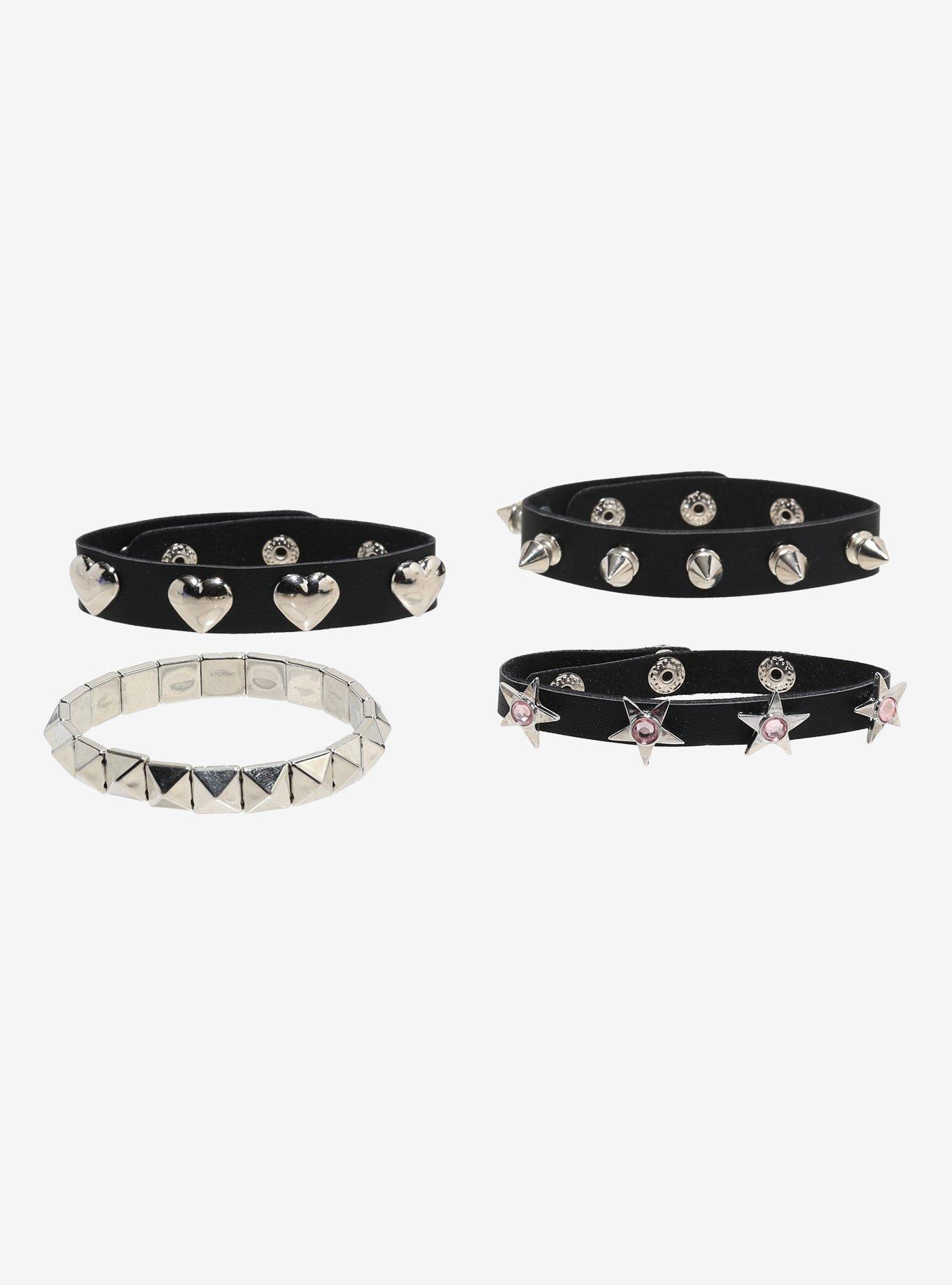 Social Collision Heart Star Stud Faux Leather Bracelet Set, , hi-res