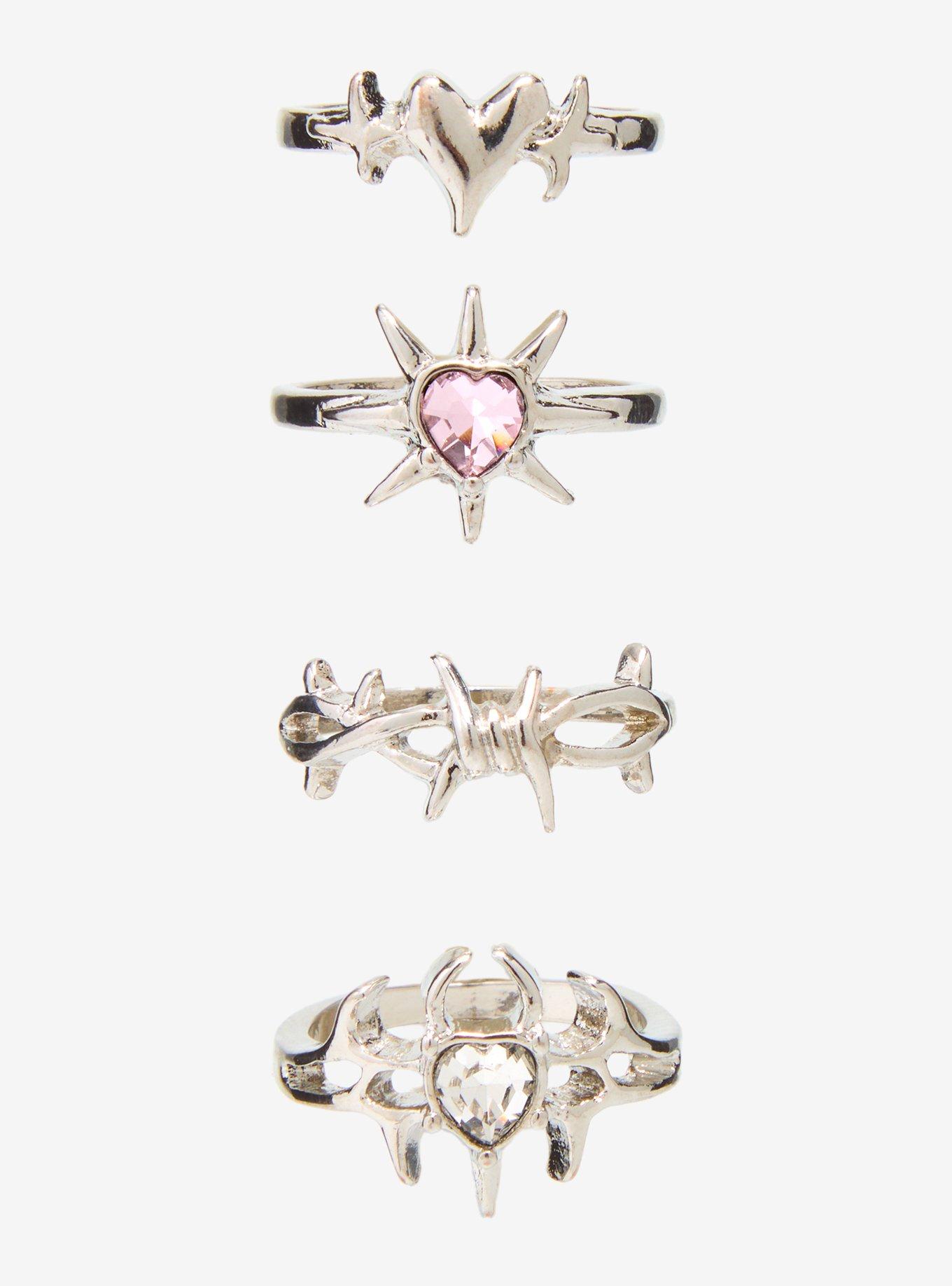 Social Collision Pink Heart Chrome Ring Set, , alternate