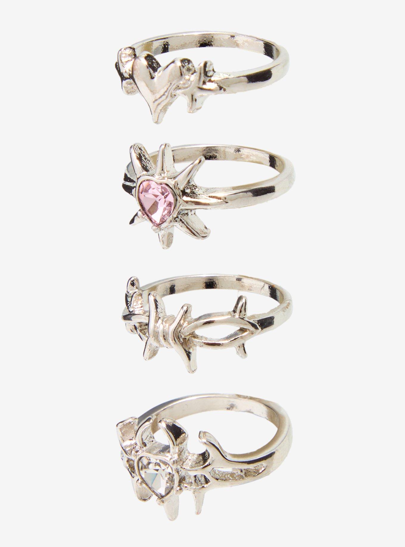 Social Collision Pink Heart Chrome Ring Set, , alternate