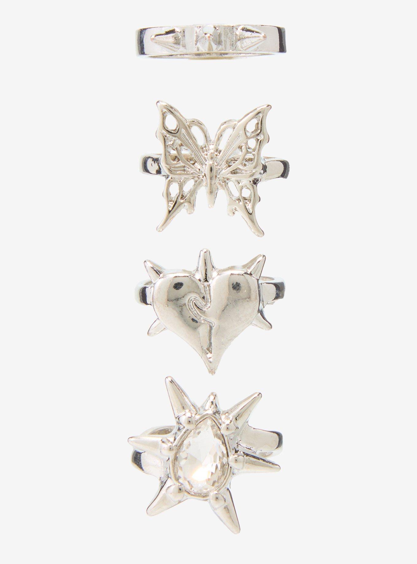 Social Collision Heart Spike Gem Ring Set, , hi-res