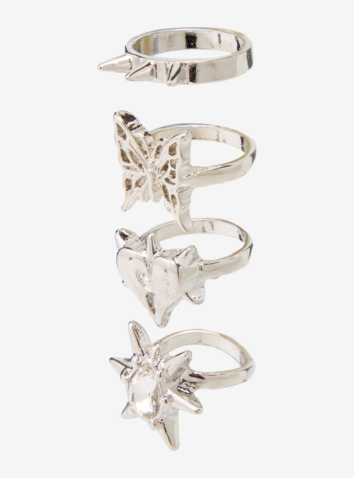 Social Collision Heart Spike Gem Ring Set, , alternate