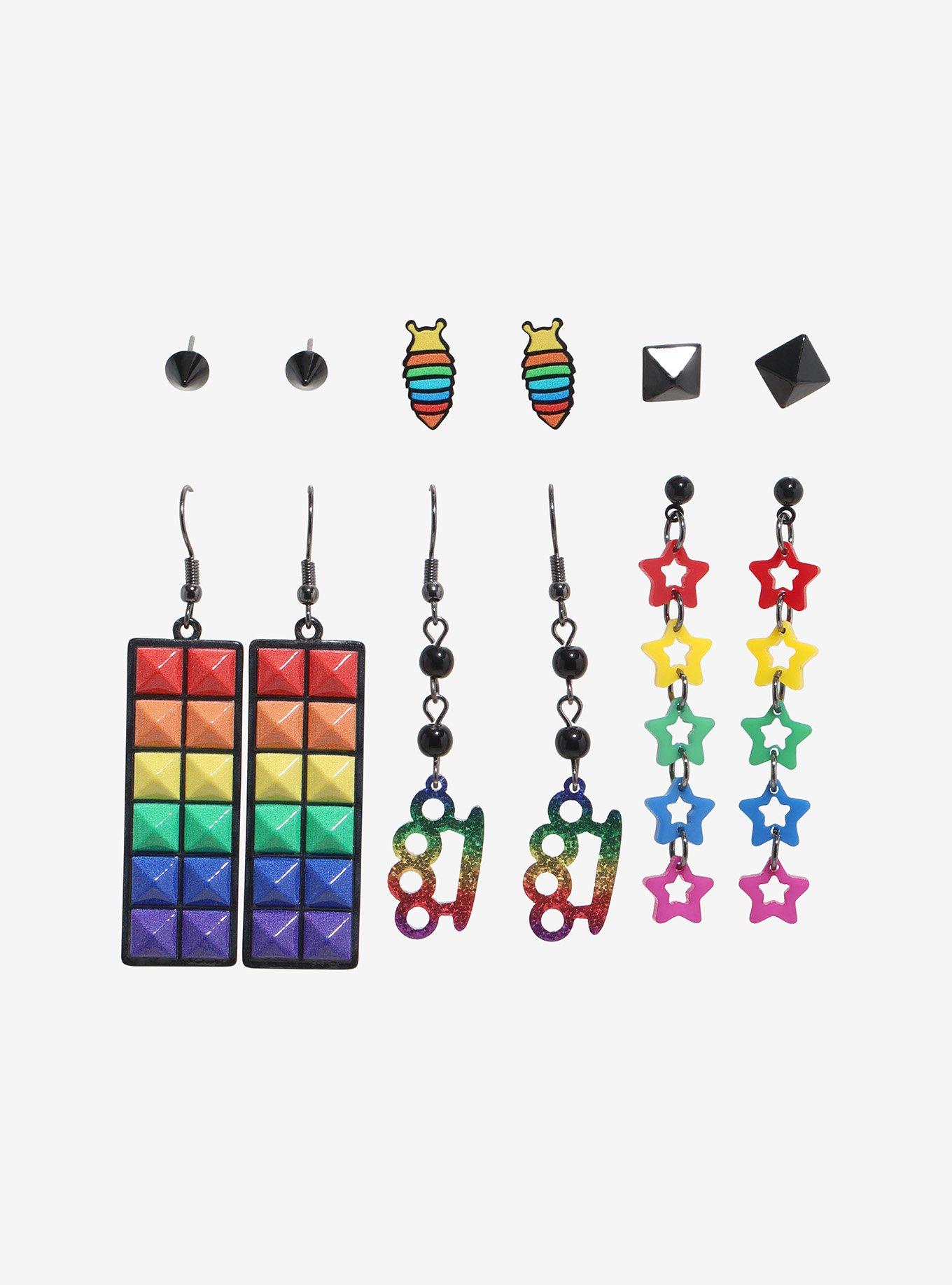 Rainbow Brass Knuckle Star Stud Earring Set, , hi-res