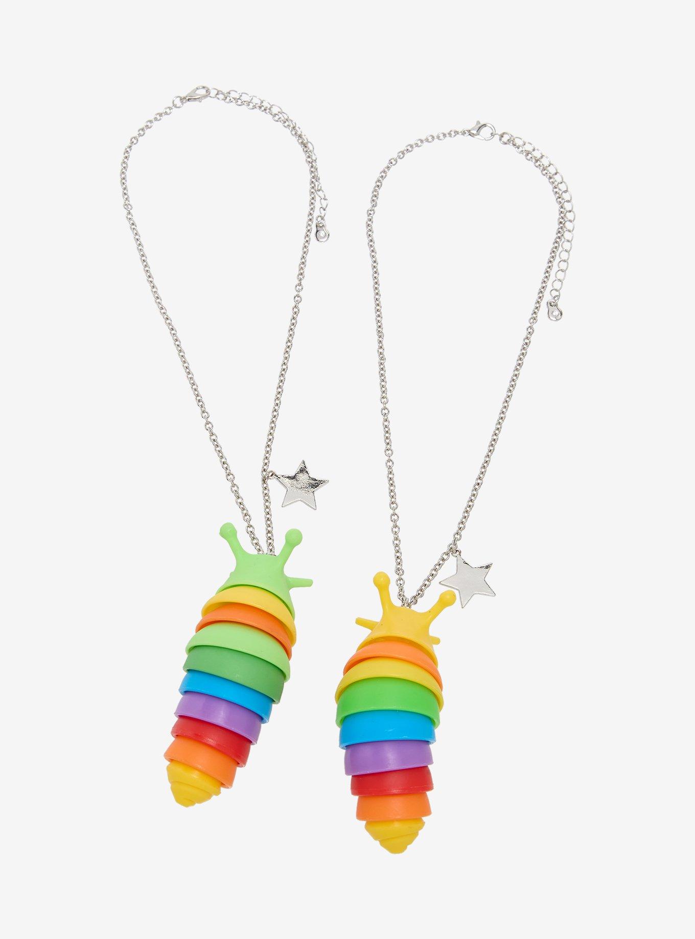 Rainbow Slug Fidget Toy Best Friend Necklace Set, , hi-res