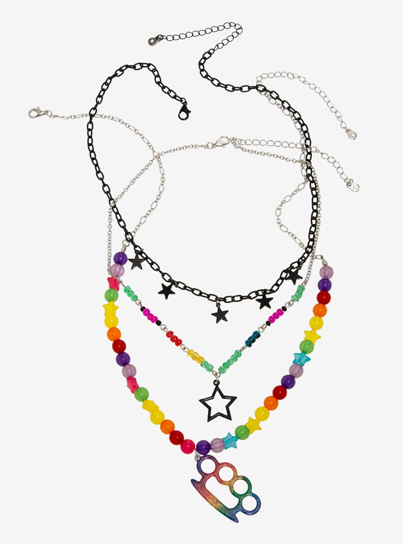 Rainbow Star Brass Knuckles Necklace Set, , hi-res