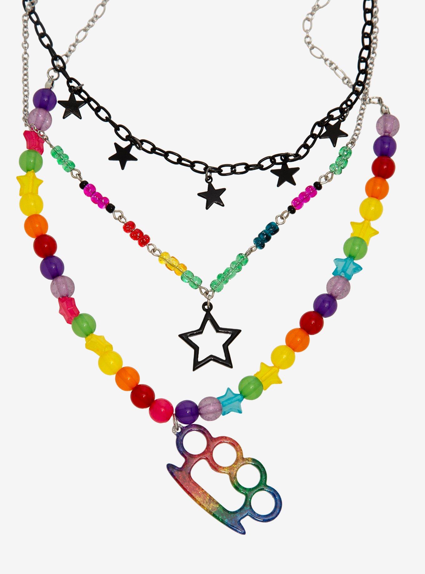 Rainbow Star Brass Knuckles Necklace Set, , alternate