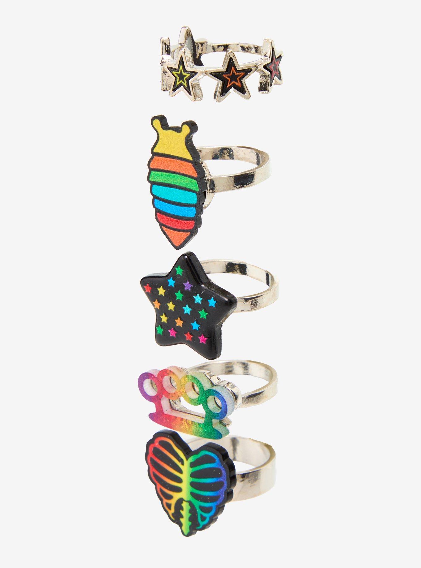 Rainbow Star Slug Ring Set, , alternate