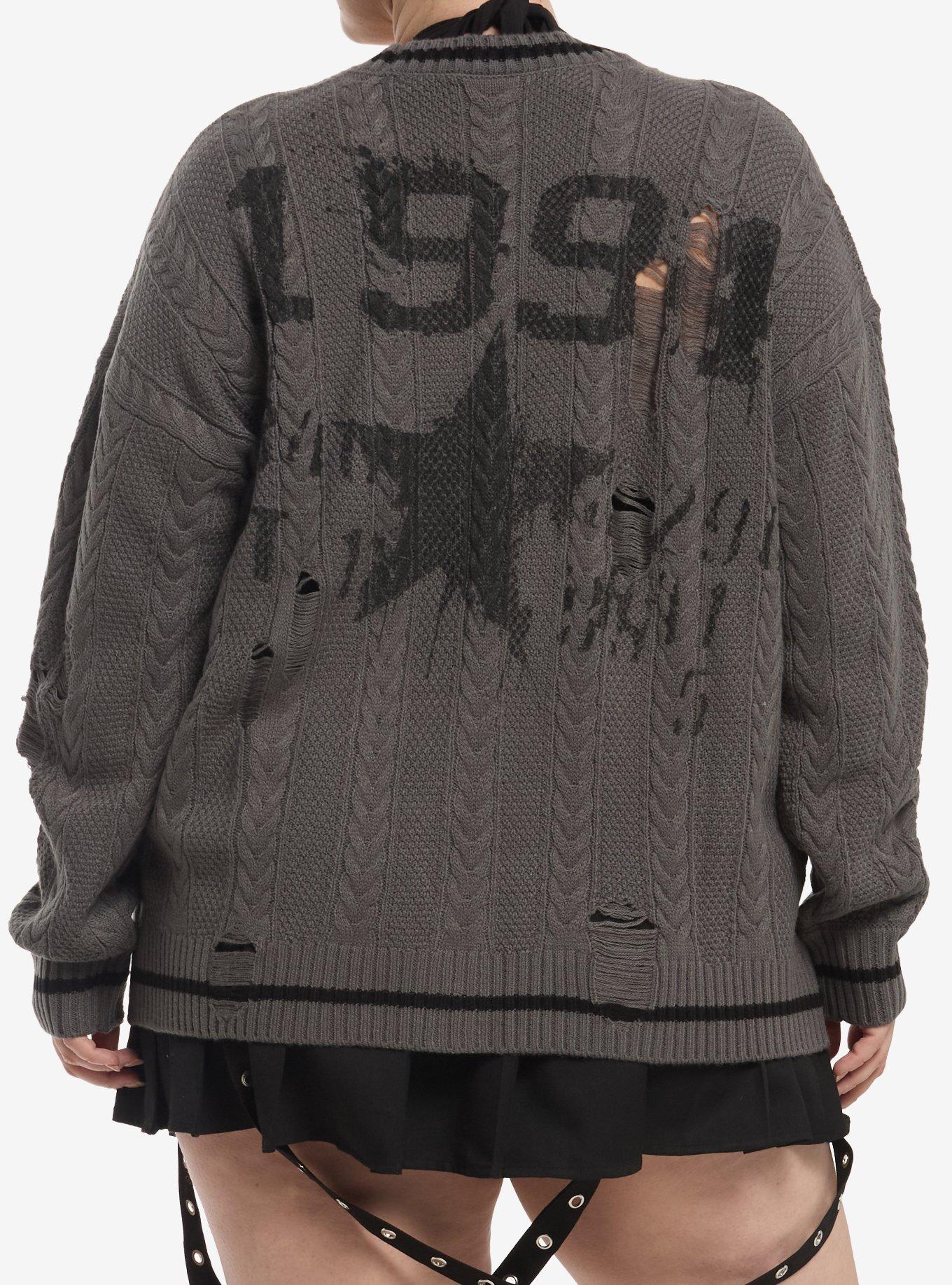 Social Collision Skull 1994 Distressed Girls Cardigan Plus Size, , hi-res