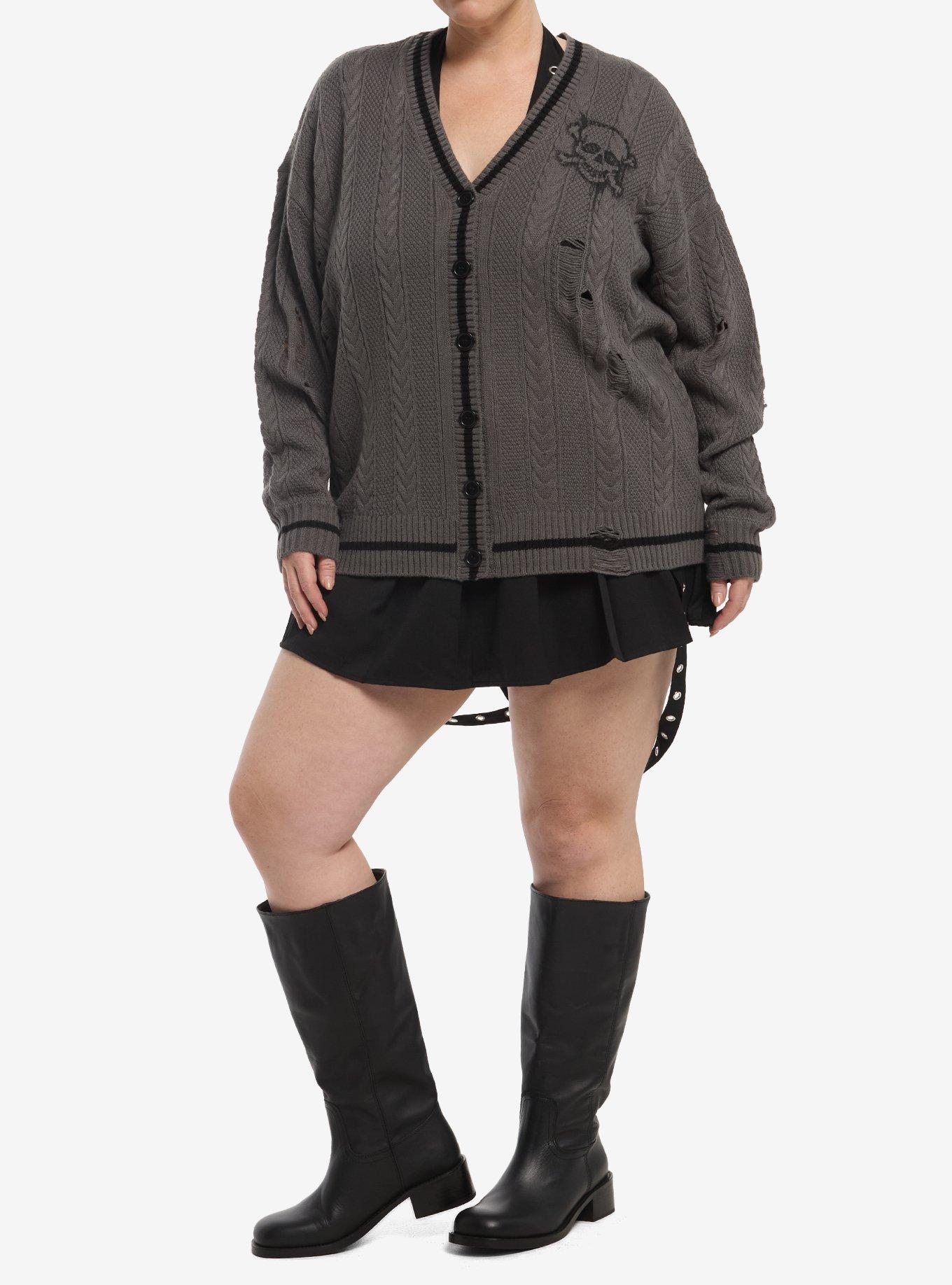 Social Collision Skull 1994 Distressed Girls Cardigan Plus Size, MULTI, alternate
