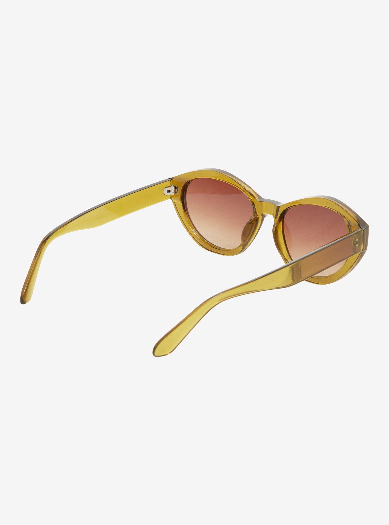 Olive Green Cat Eye Sunglasses, , hi-res