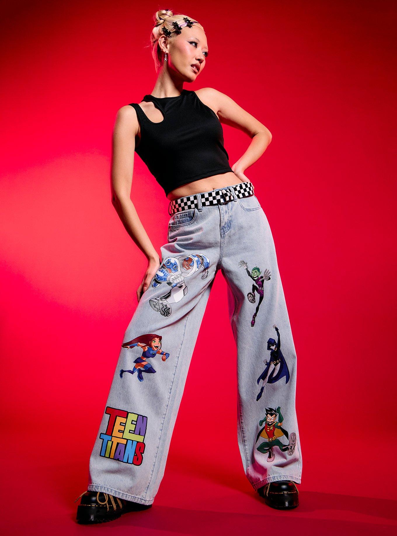 DC Comics Teen Titans Character Belted Wide Leg Jeans, , hi-res