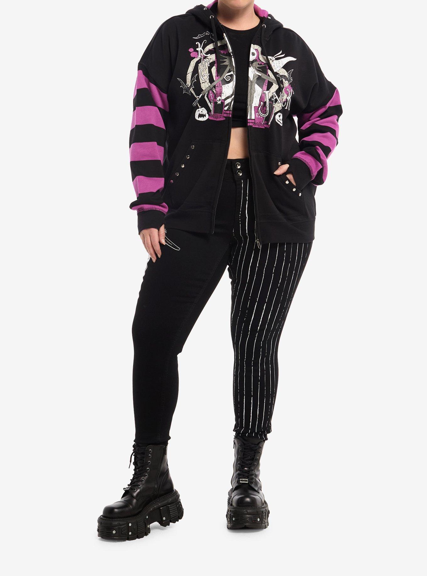 Her Universe The Nightmare Before Christmas Jack Stripe Girls Hoodie Plus Size, PURPLE STRIPE, alternate - view 3