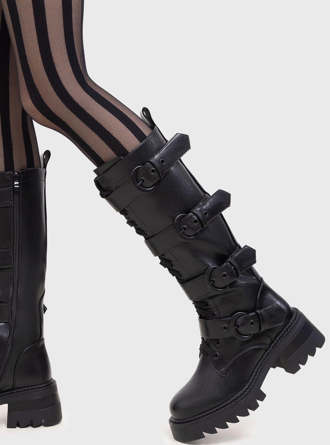 KIHILIST Black Lunaclysm Knee-High Boots, , hi-res