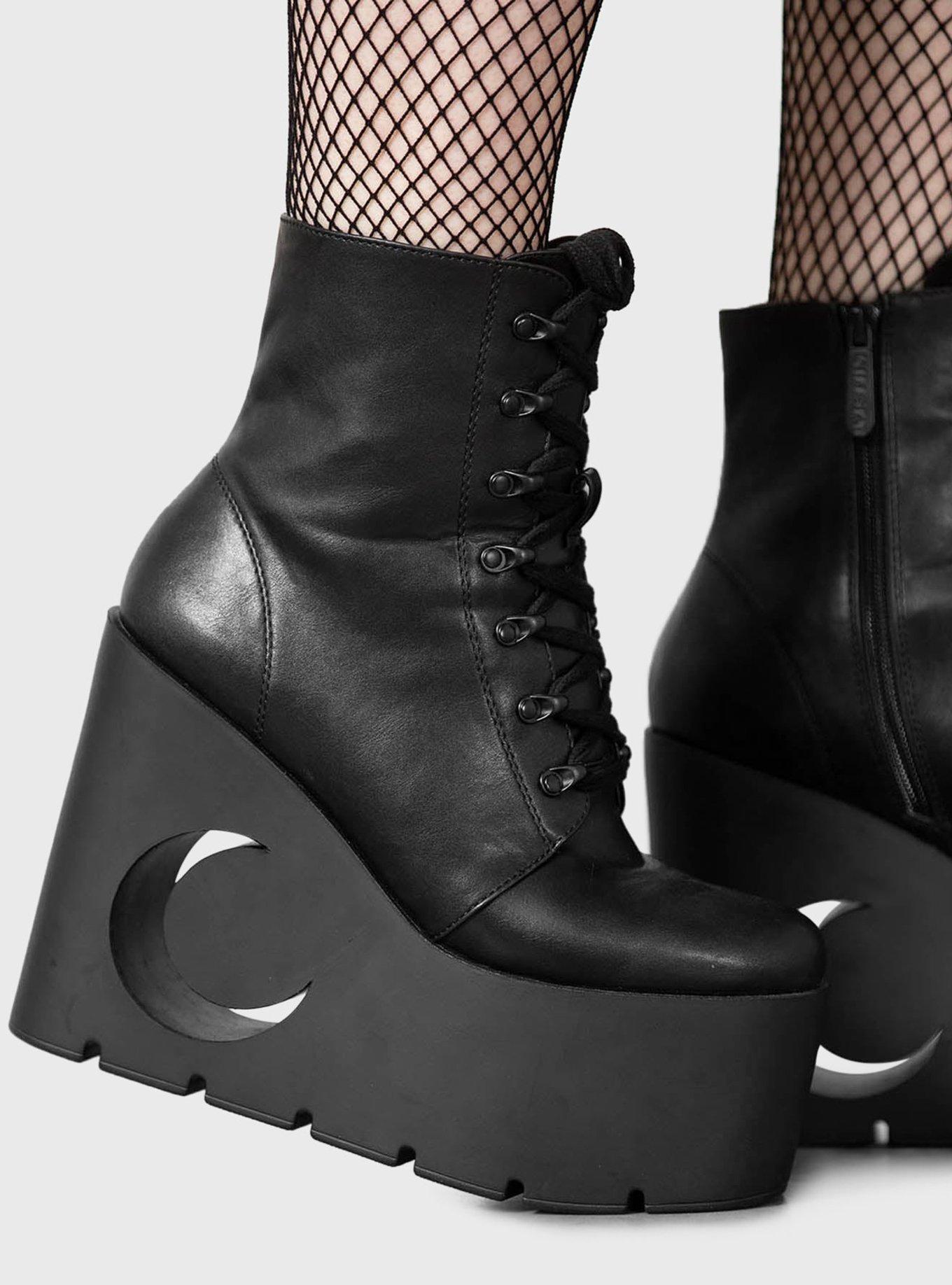 KIHILIST Crescent Moon Platform Heel Boots, BLACK, alternate