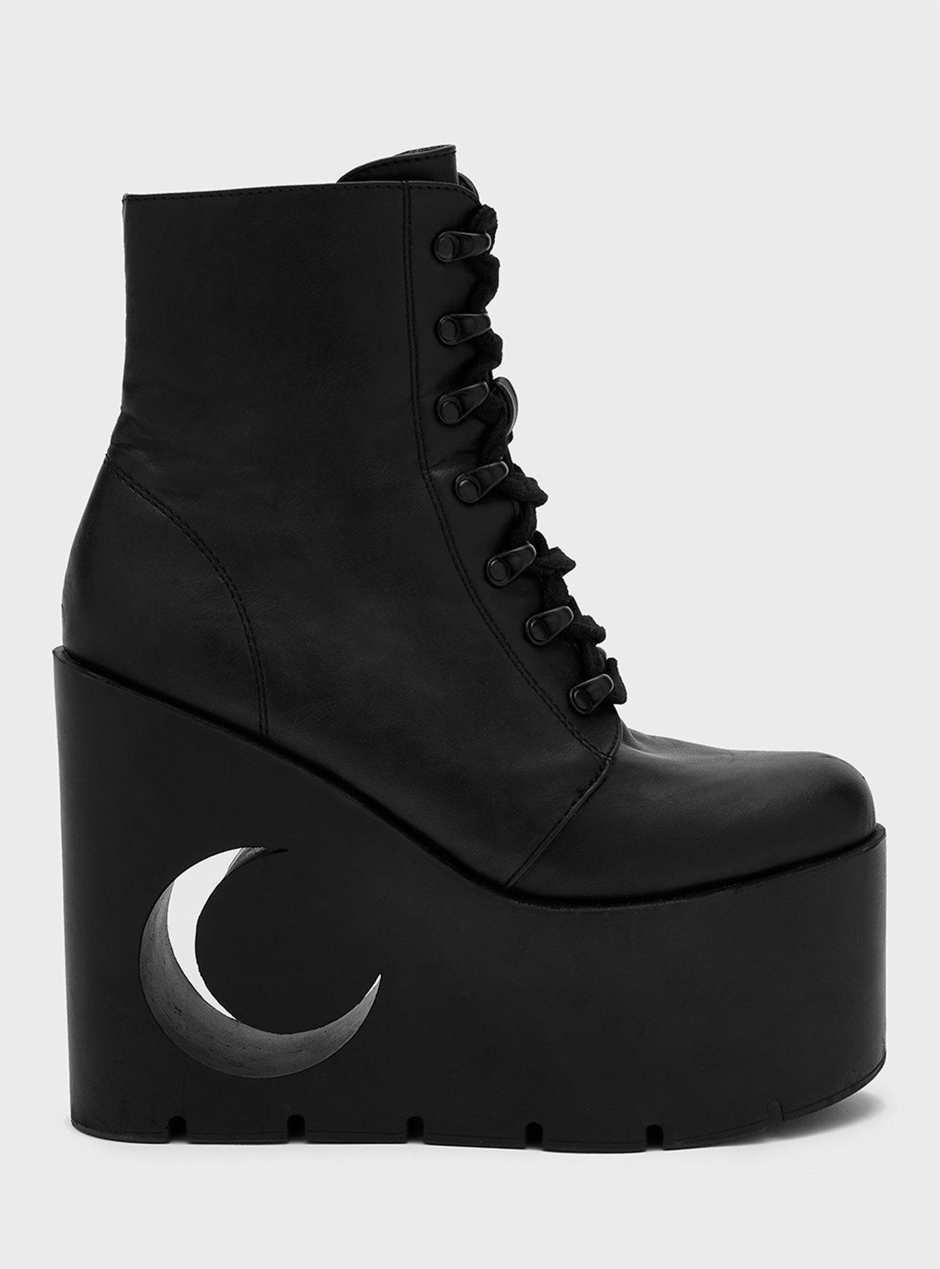 KIHILIST Crescent Moon Platform Heel Boots, BLACK, alternate
