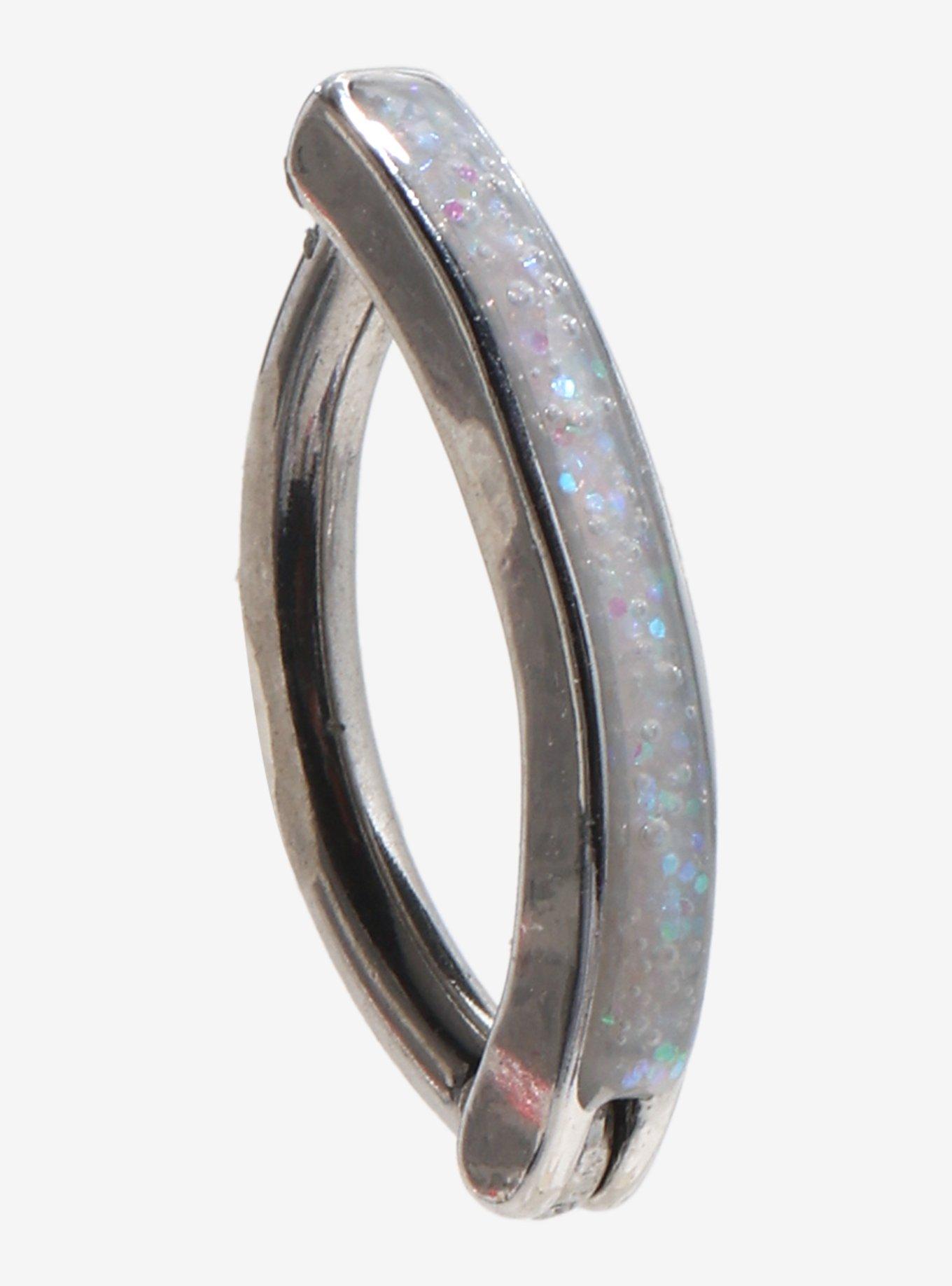 14G Steel Silver Opalescent Navel Clicker, , alternate