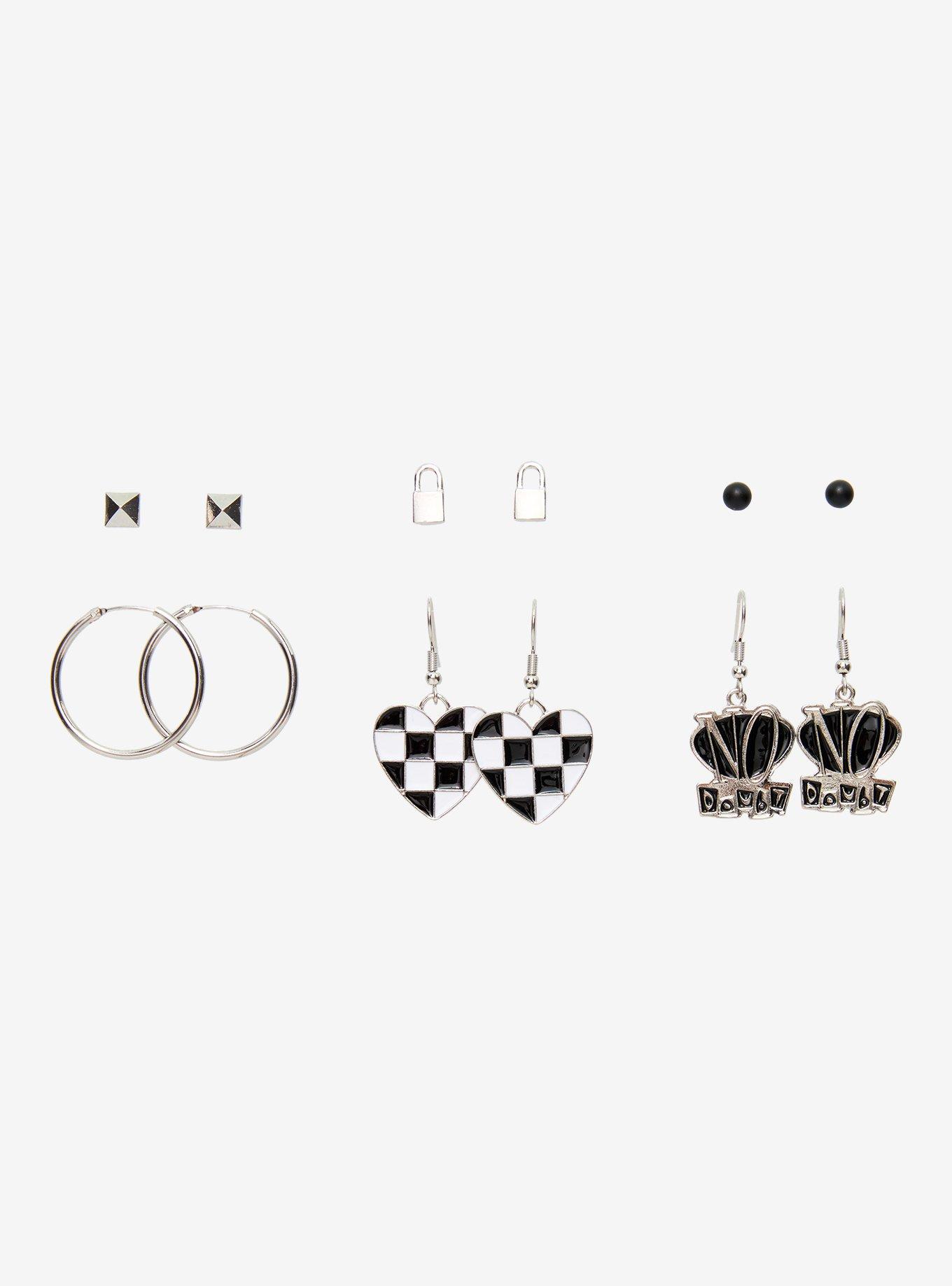 No Doubt Logo Checkered Heart Earring Set, , hi-res