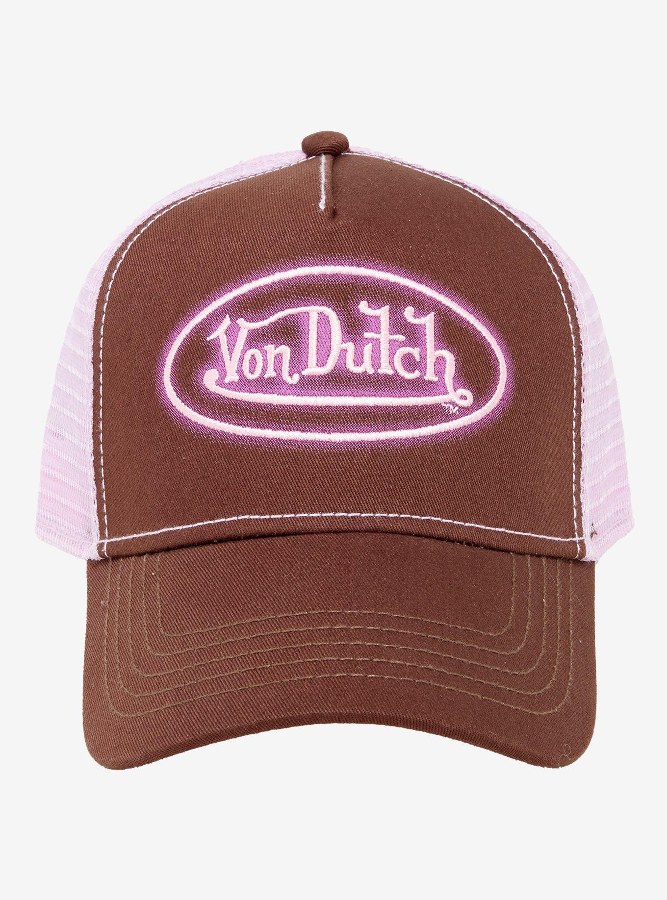 Von Dutch Pink & Brown Logo Trucker Hat, , hi-res