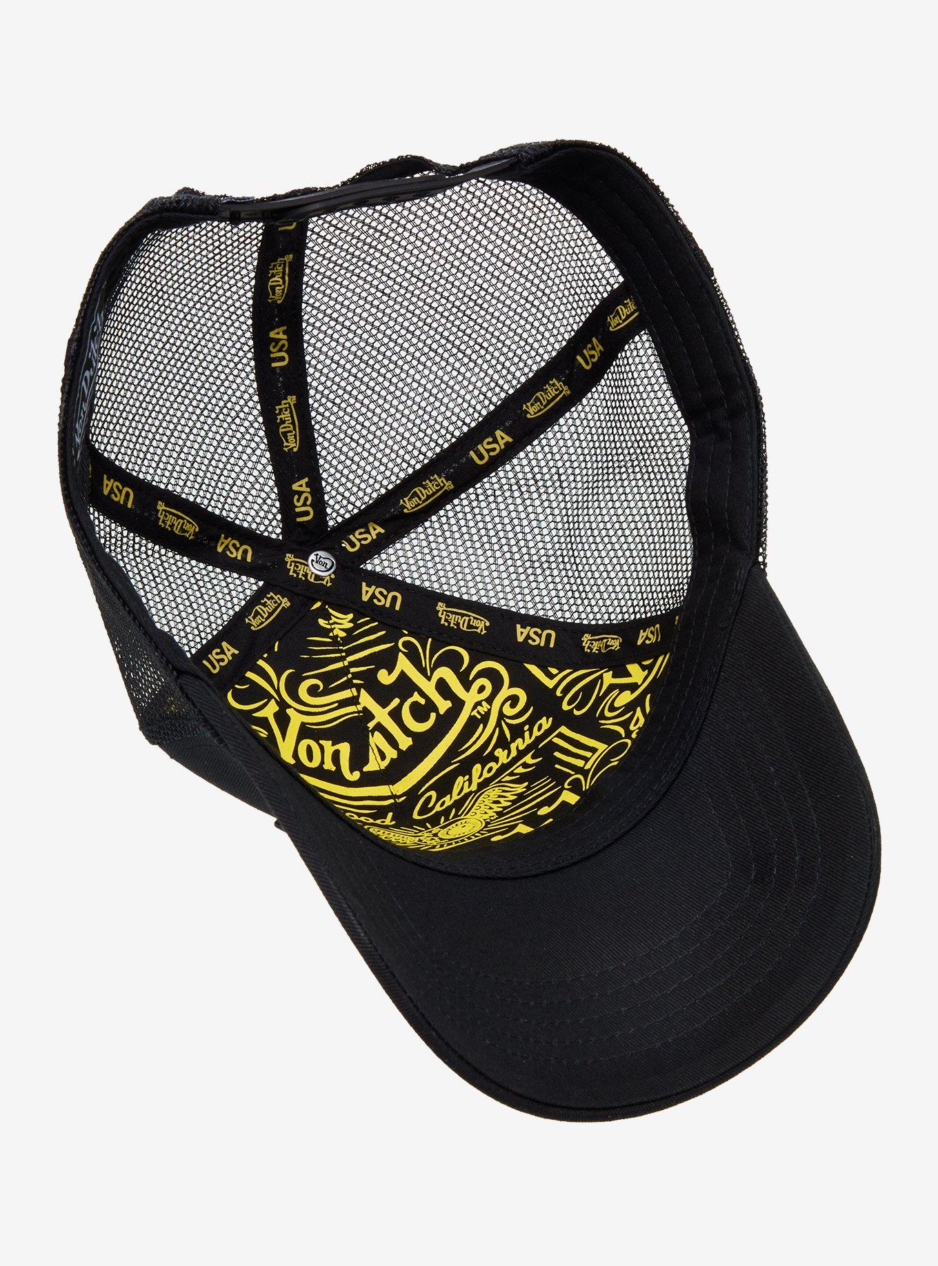 Von Dutch Black & Yellow Logo Trucker Hat, , alternate