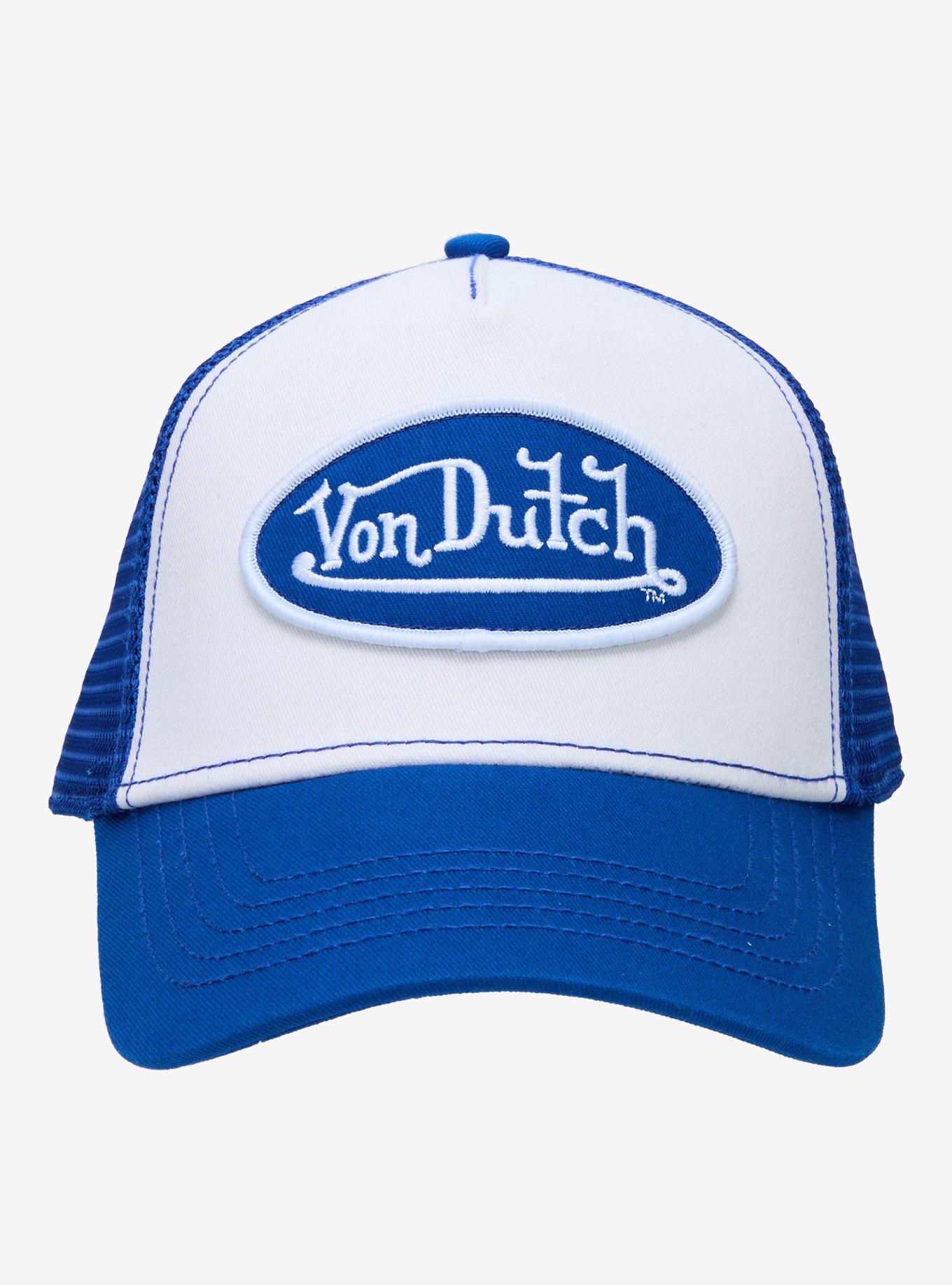 Von Dutch Blue & White Logo Trucker Hat, , hi-res