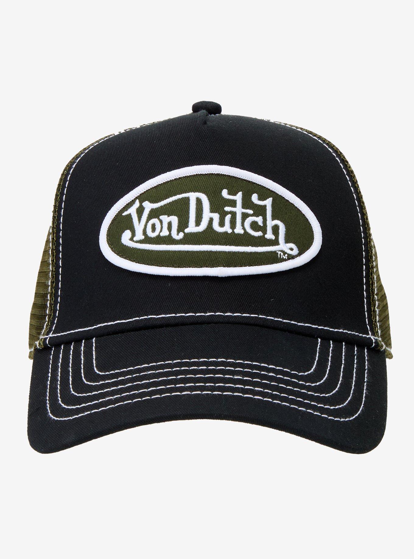 Von Dutch Black White & Army Green Logo Trucker Hat, , hi-res