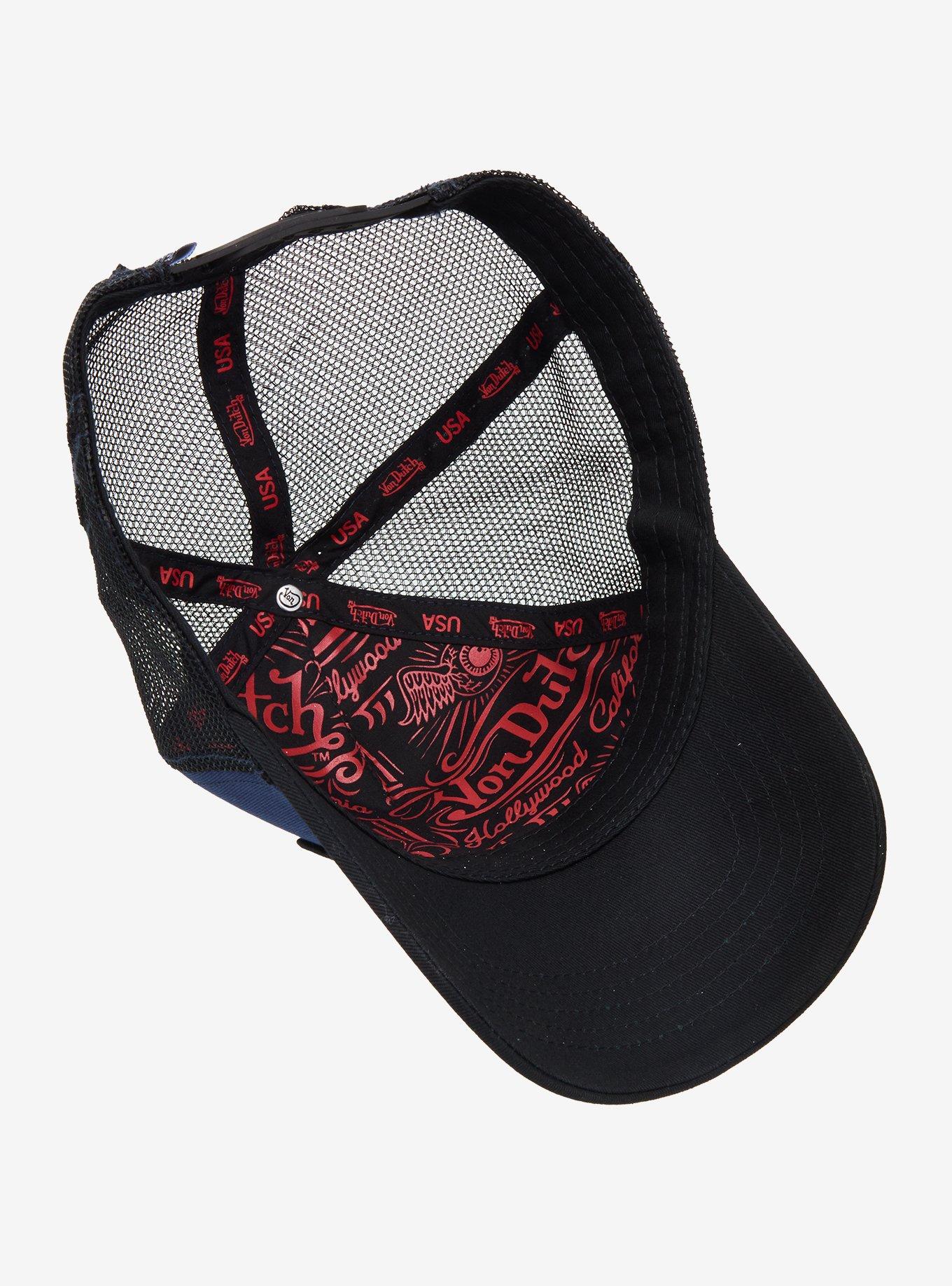 Von Dutch Black Blue & Red Logo Trucker Hat, , alternate
