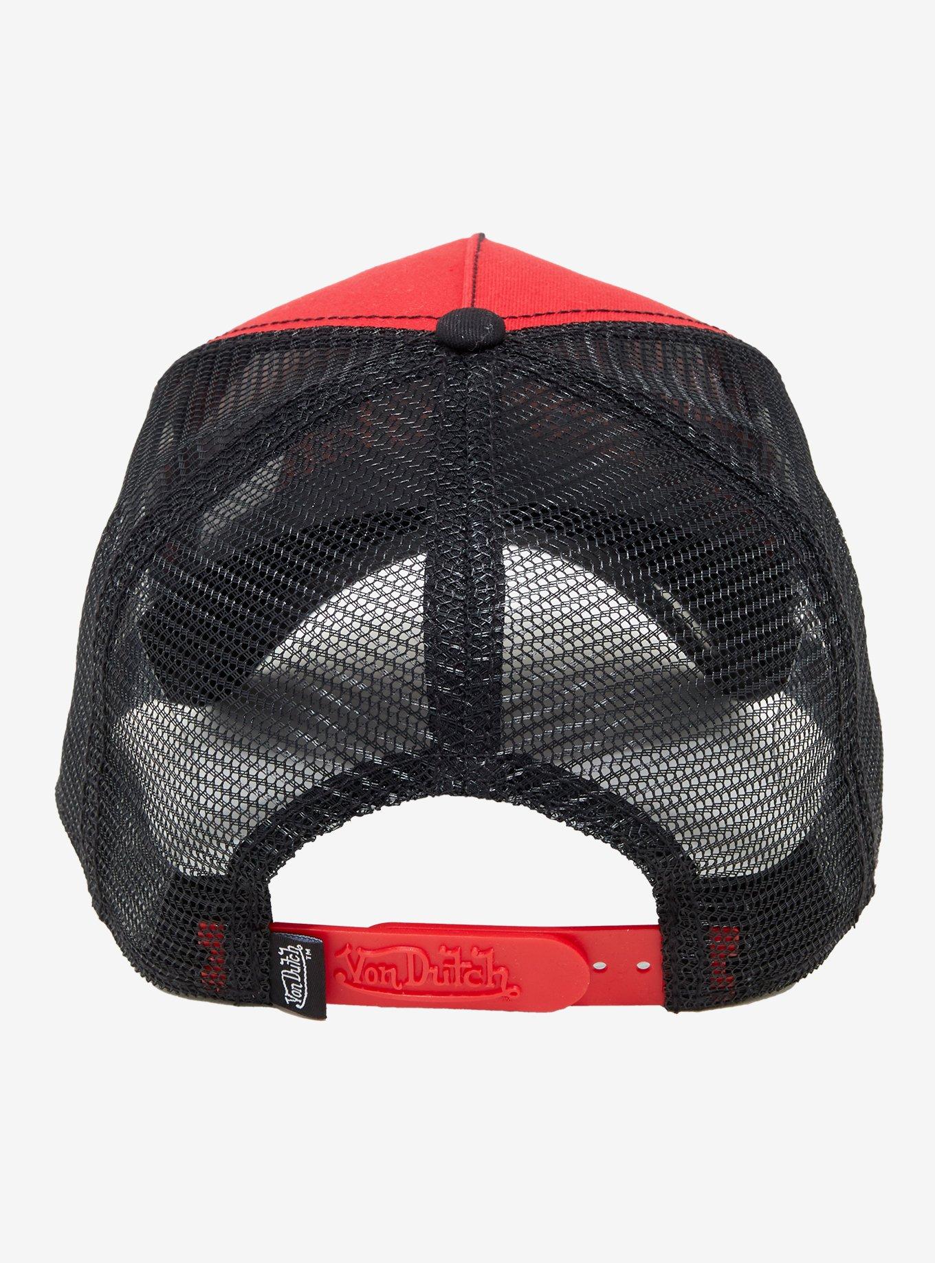 Von Dutch Red & Black Logo Trucker Hat, , alternate