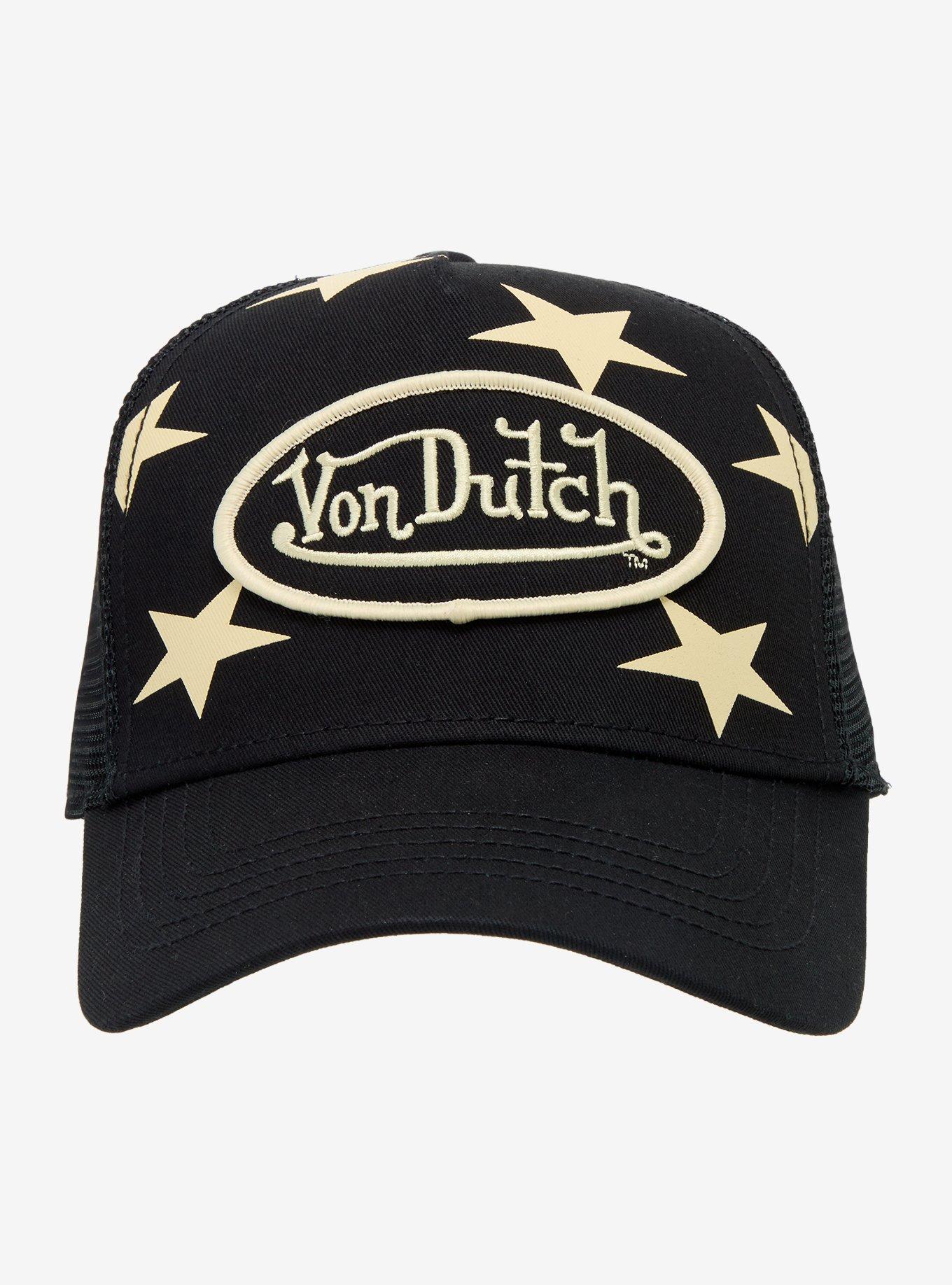 Von Dutch Black & Cream Star Logo Trucker Hat, , hi-res