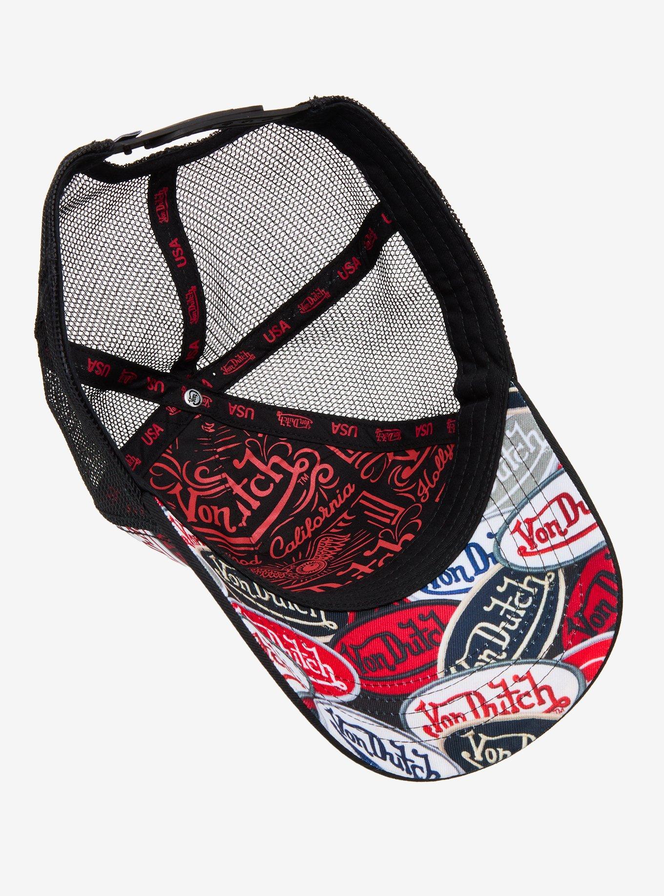 Von Dutch Repeated Logo Trucker Hat, , alternate