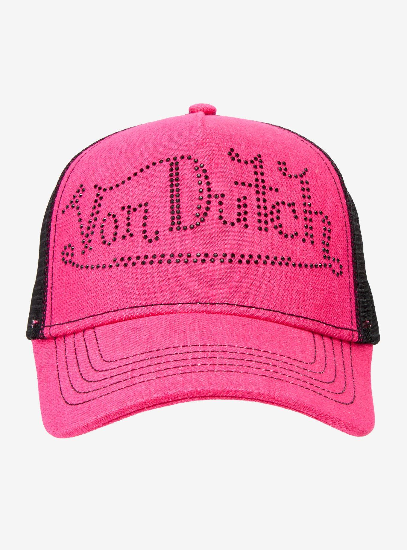 Von Dutch Pink & Black Rhinestone Logo Trucker Hat, , hi-res