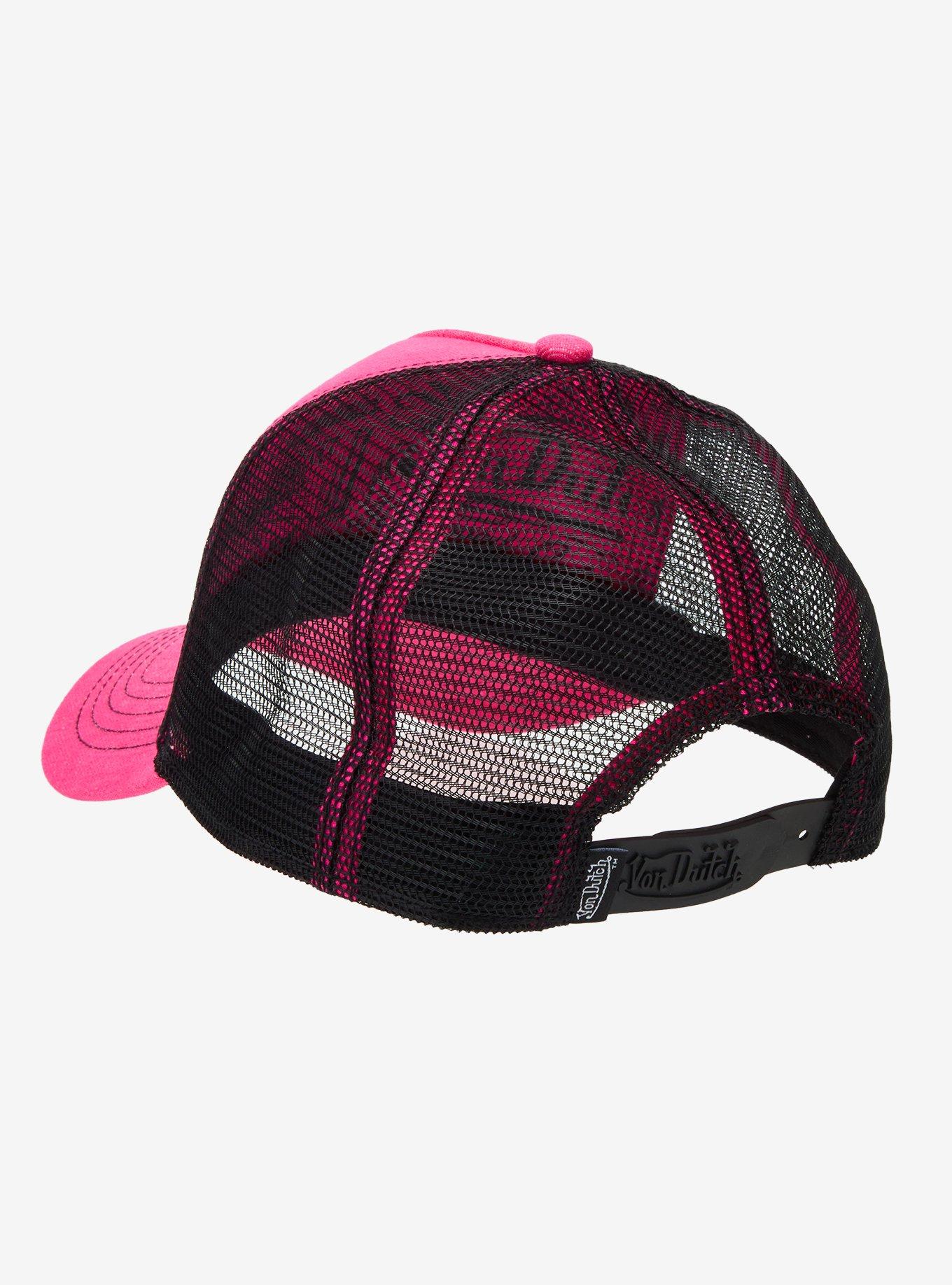 Von Dutch Pink & Black Rhinestone Logo Trucker Hat, , alternate