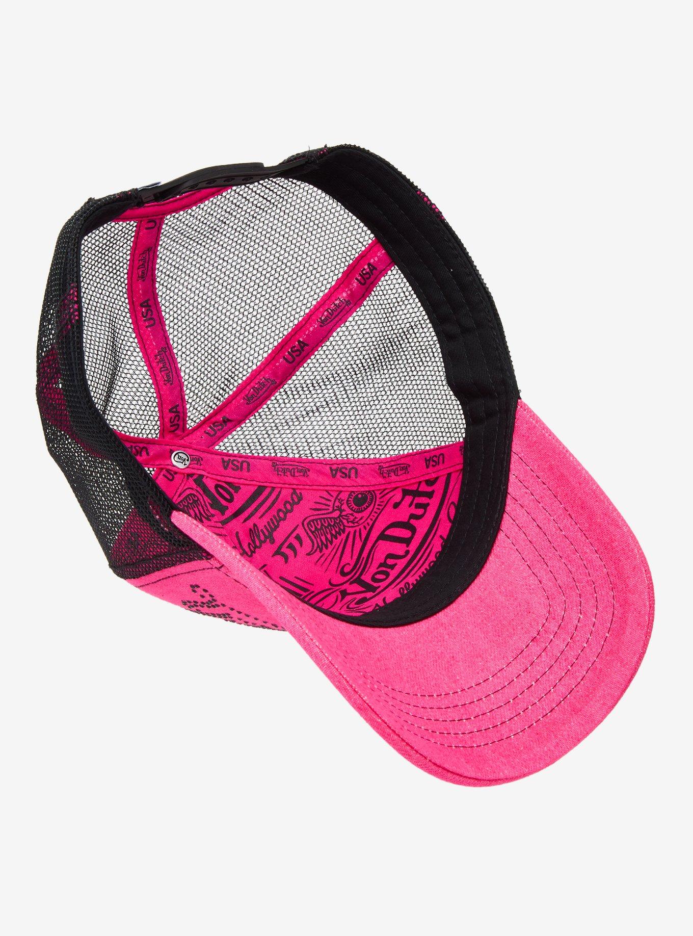 Von Dutch Pink & Black Rhinestone Logo Trucker Hat, , alternate