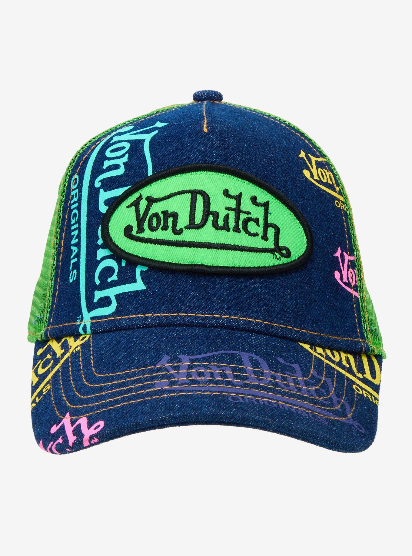 Von Dutch Lime Green & Denim Logo Trucker Hat, , hi-res