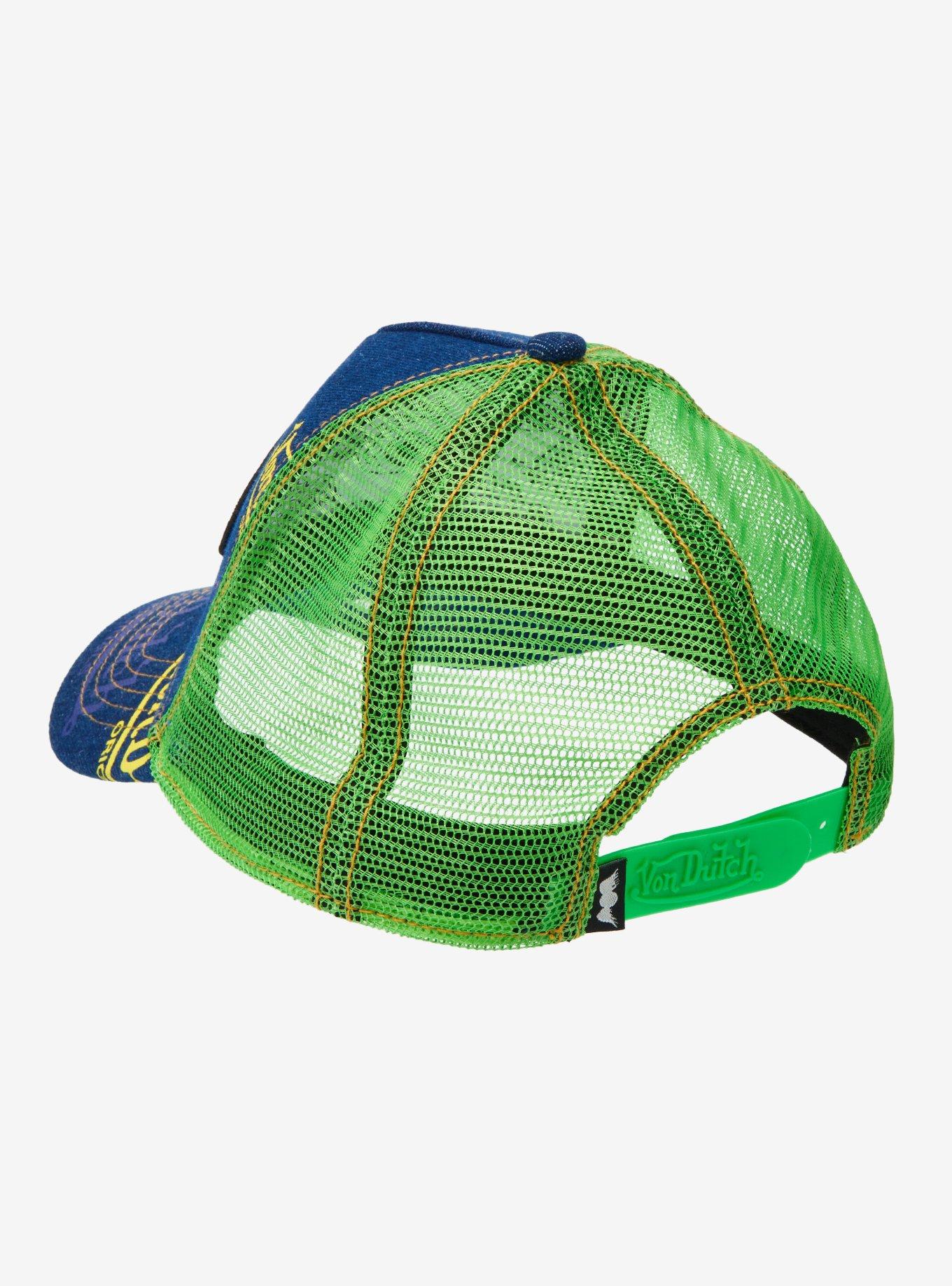 Von Dutch Lime Green & Denim Logo Trucker Hat, , alternate
