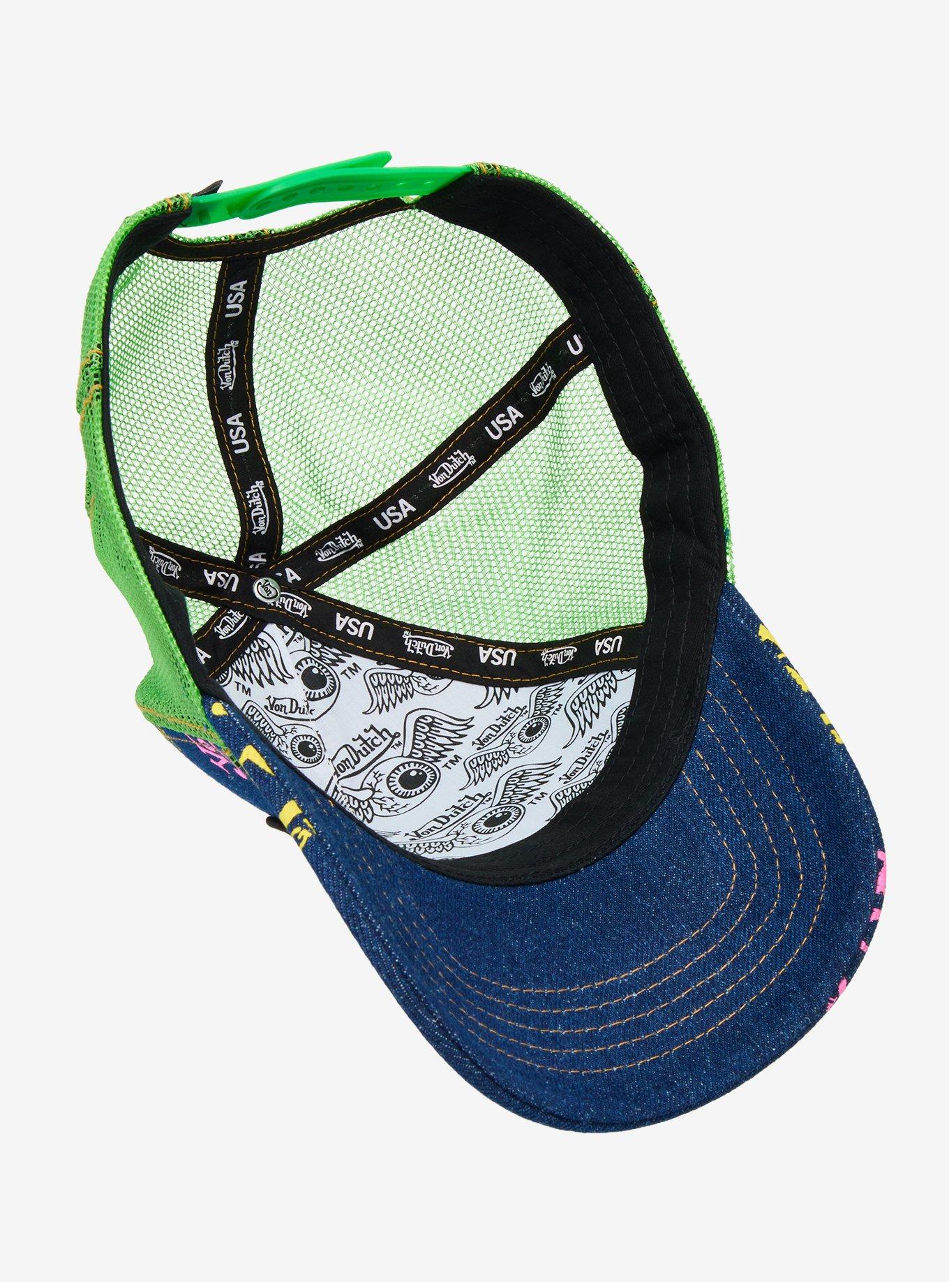 Von Dutch Lime Green & Denim Logo Trucker Hat, , alternate