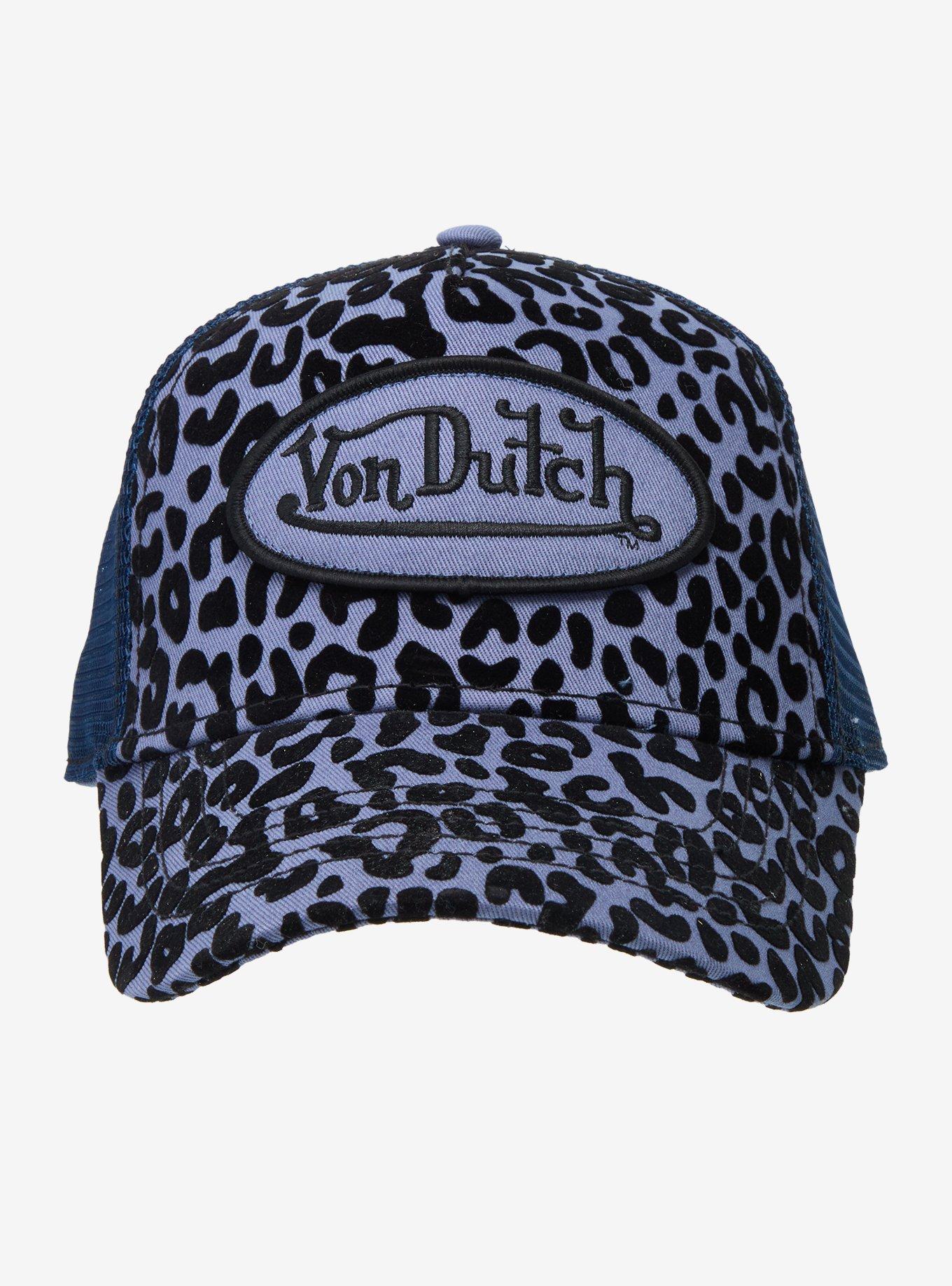 Von Dutch Blue Flocked Leopard Print Trucker Hat, , hi-res