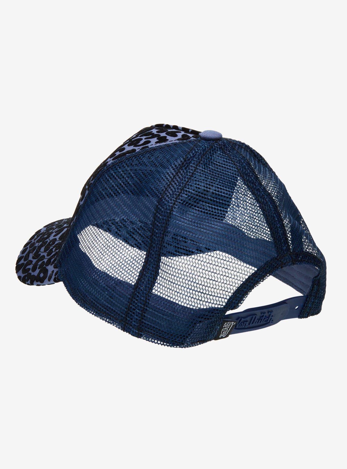 Von Dutch Blue Flocked Leopard Print Trucker Hat, , alternate