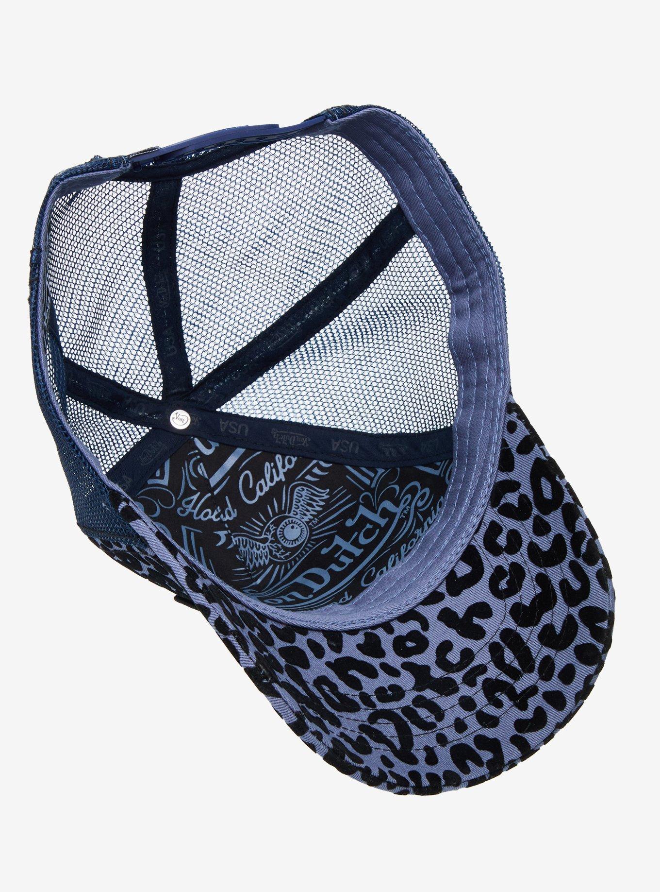 Von Dutch Blue Flocked Leopard Print Trucker Hat, , alternate