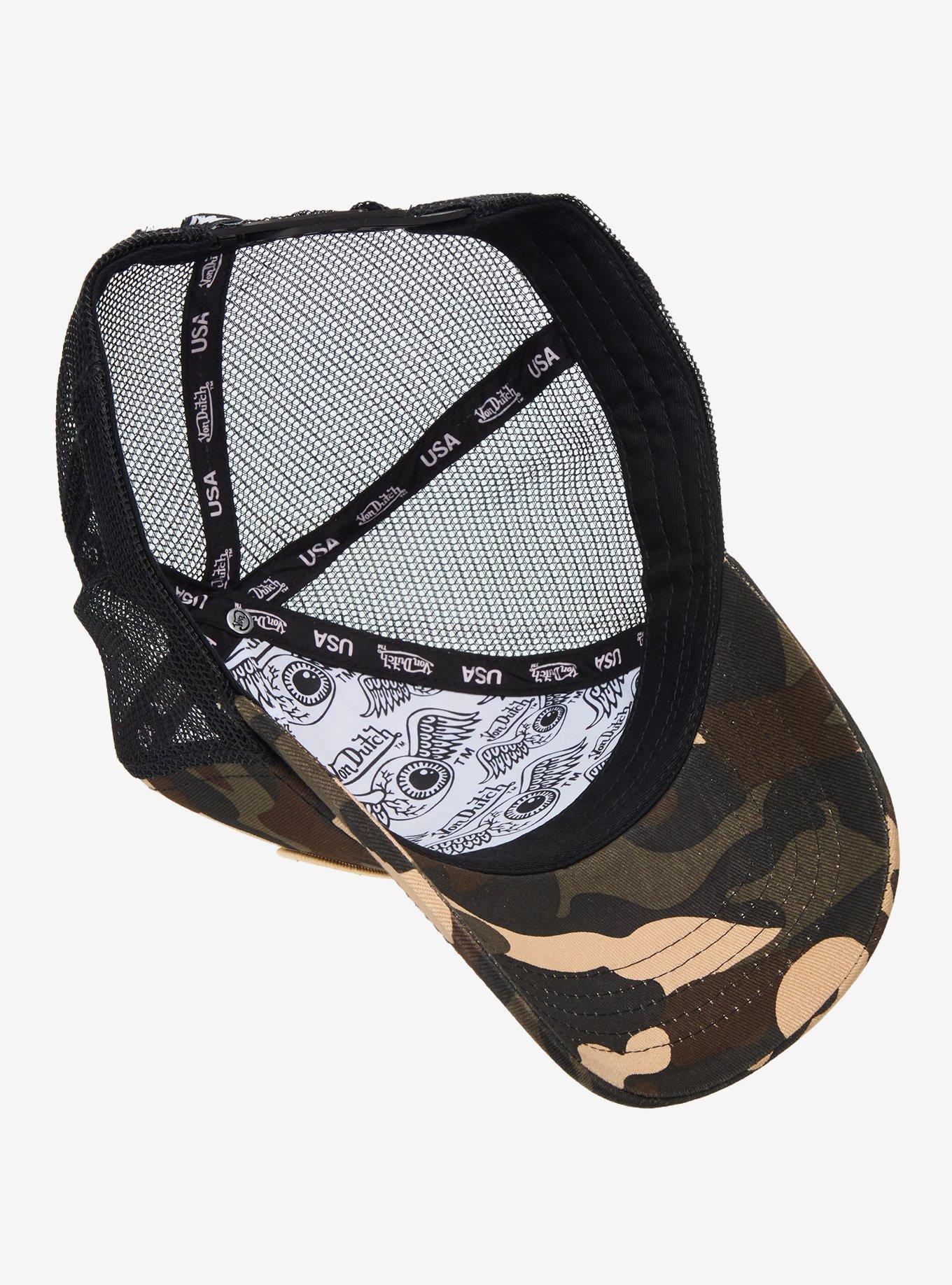 Von Dutch Black & Camo Logo Trucker Hat, , alternate