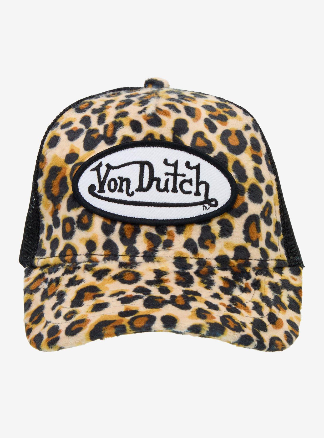 Von Dutch Fuzzy Leopard Print Trucker Hat, , hi-res