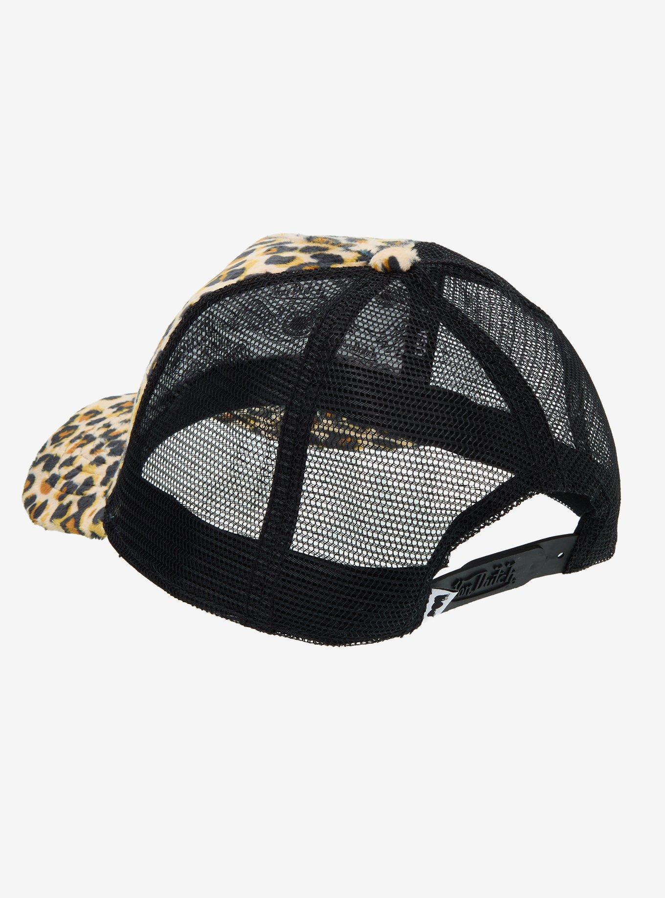 Von Dutch Fuzzy Leopard Print Trucker Hat, , alternate