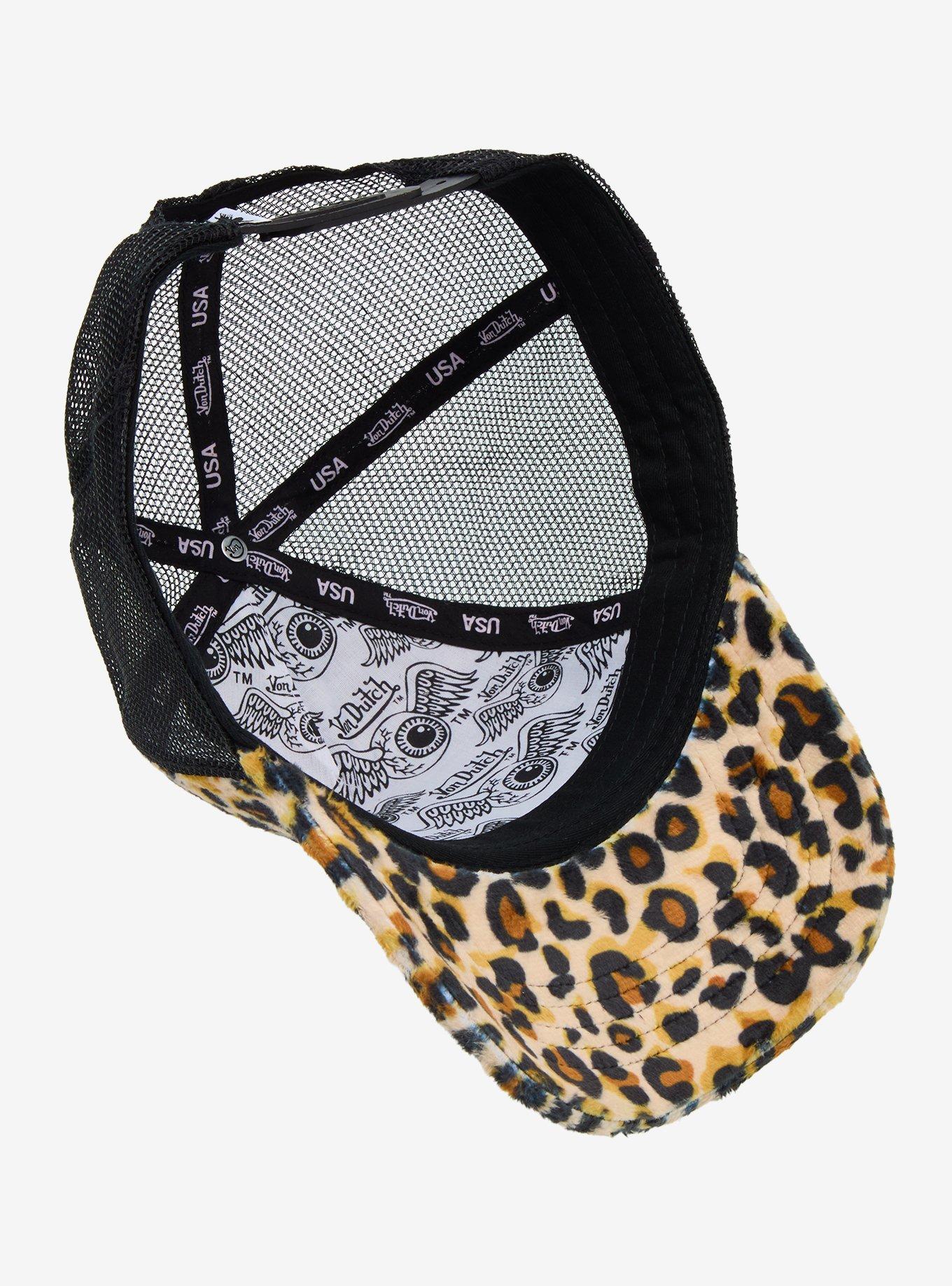 Von Dutch Fuzzy Leopard Print Trucker Hat, , alternate