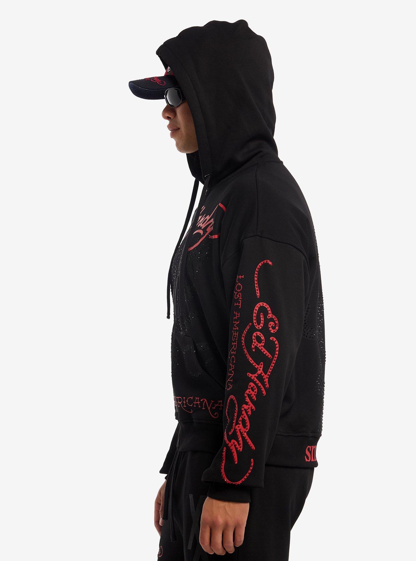 Ed Hardy X mgk Flames Rhinestone Hoodie, BLACK, alternate