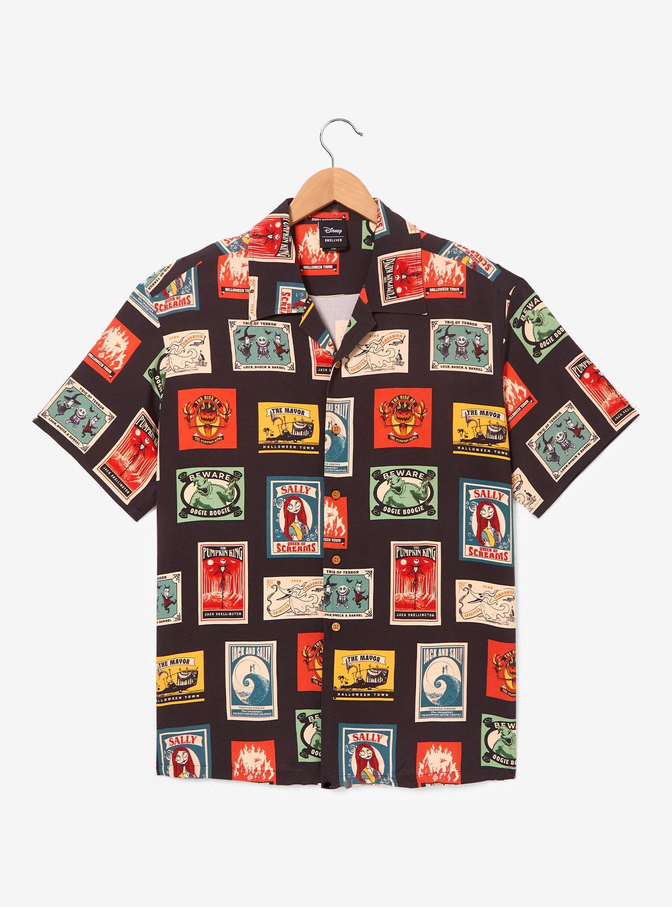 Disney The Nightmare Before Christmas Character Post Cards Allover Print Woven Button-Up - BoxLunch Exclusive, , hi-res