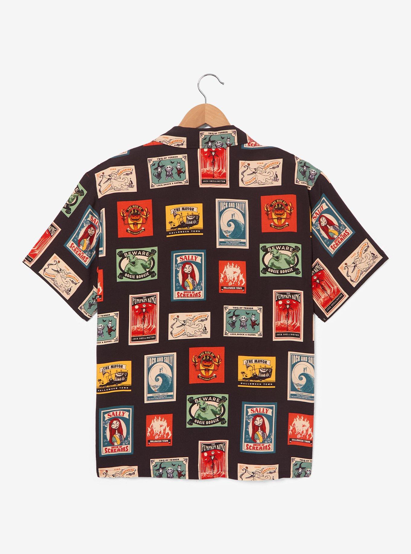 Disney The Nightmare Before Christmas Character Post Cards Allover Print Woven Button-Up - BoxLunch Exclusive, BLACK, alternate - view 3