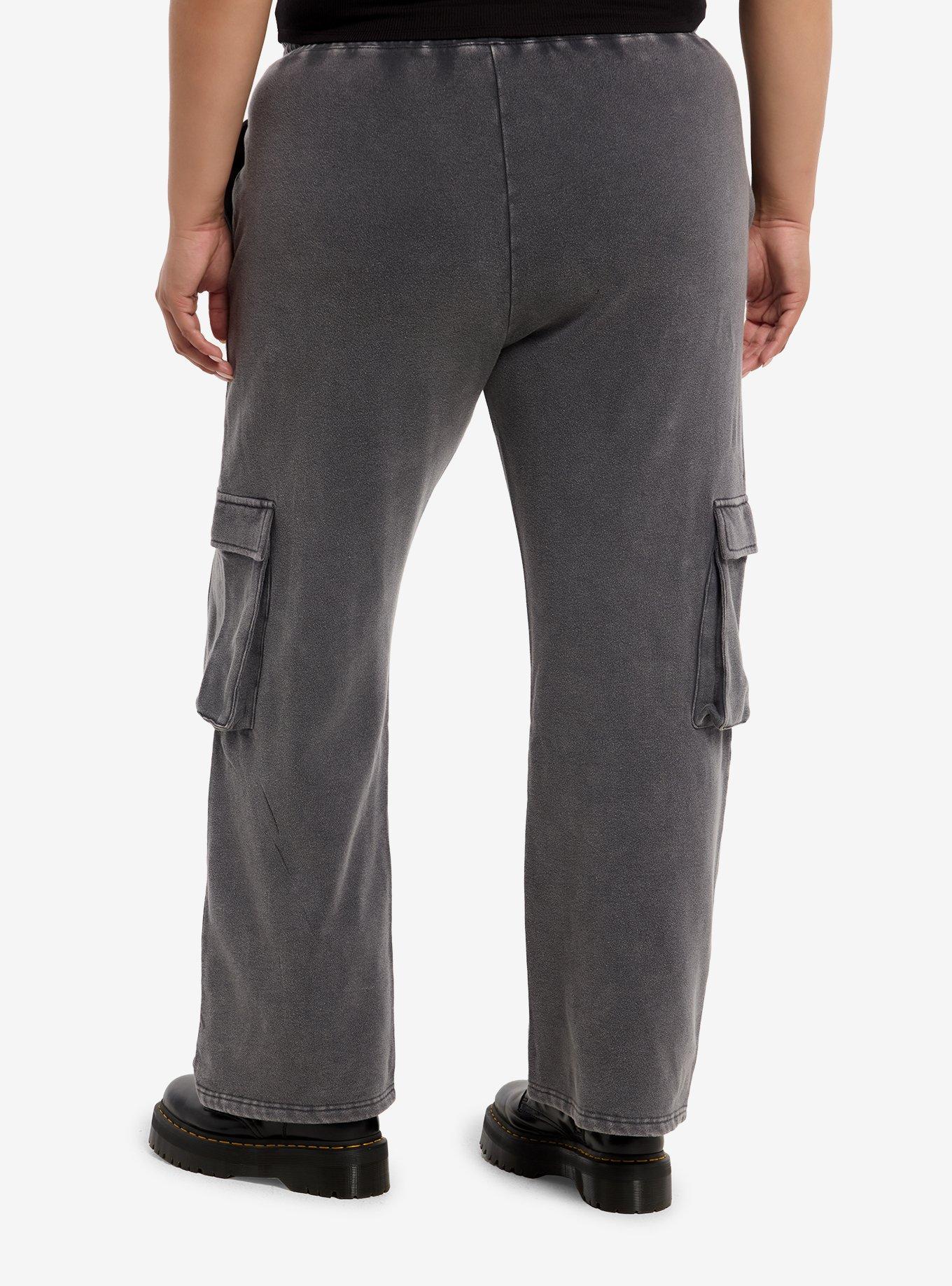 Grey & Blue Skull Star Cargo Sweatpants Plus Size, , hi-res