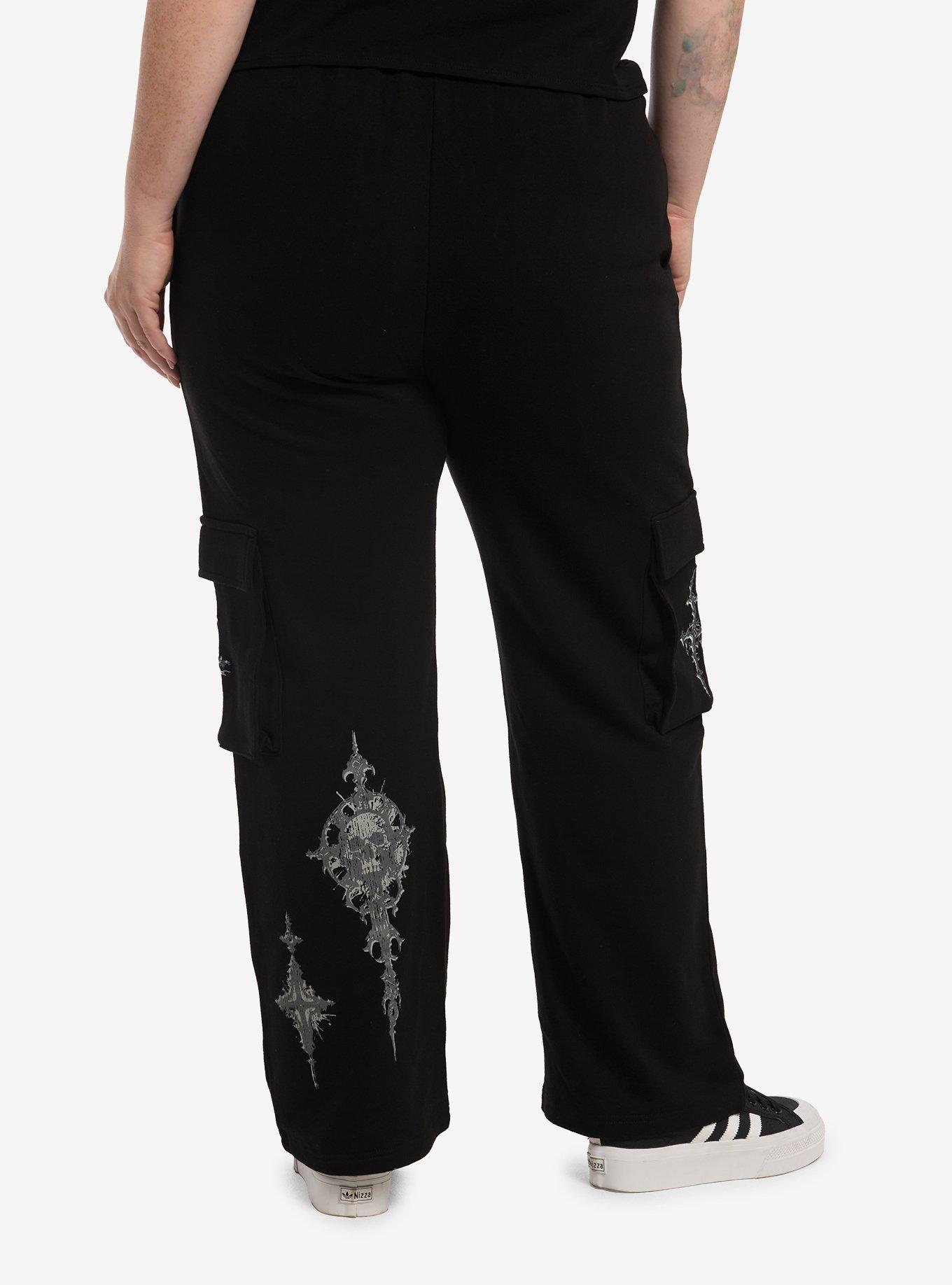 Black Skull & Cross Cargo Sweatpants Plus Size, , hi-res