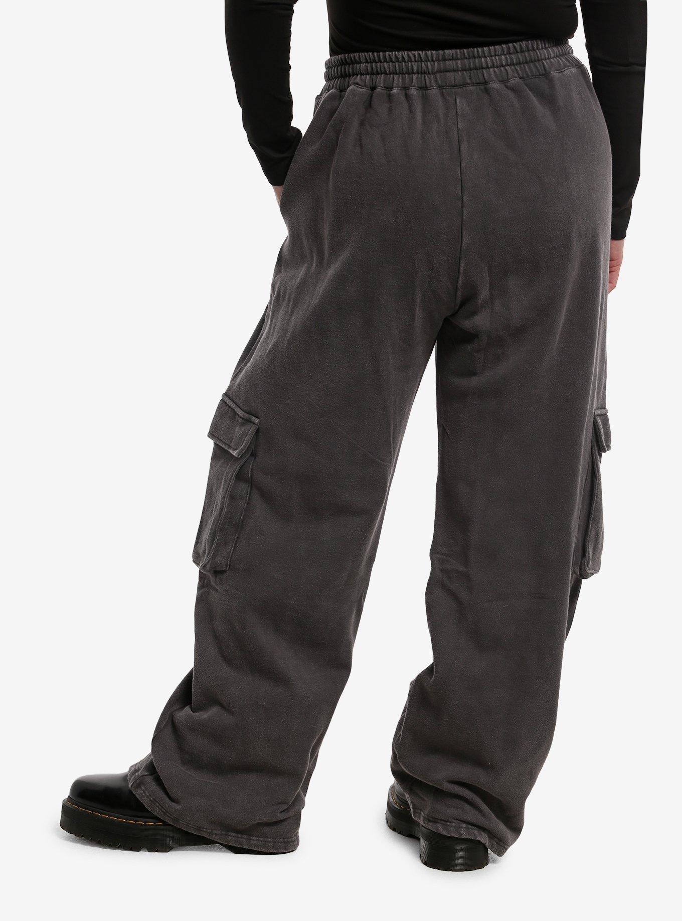 Skull Rib Cage Art Grey Wash Cargo Sweatpants Plus Size, , hi-res