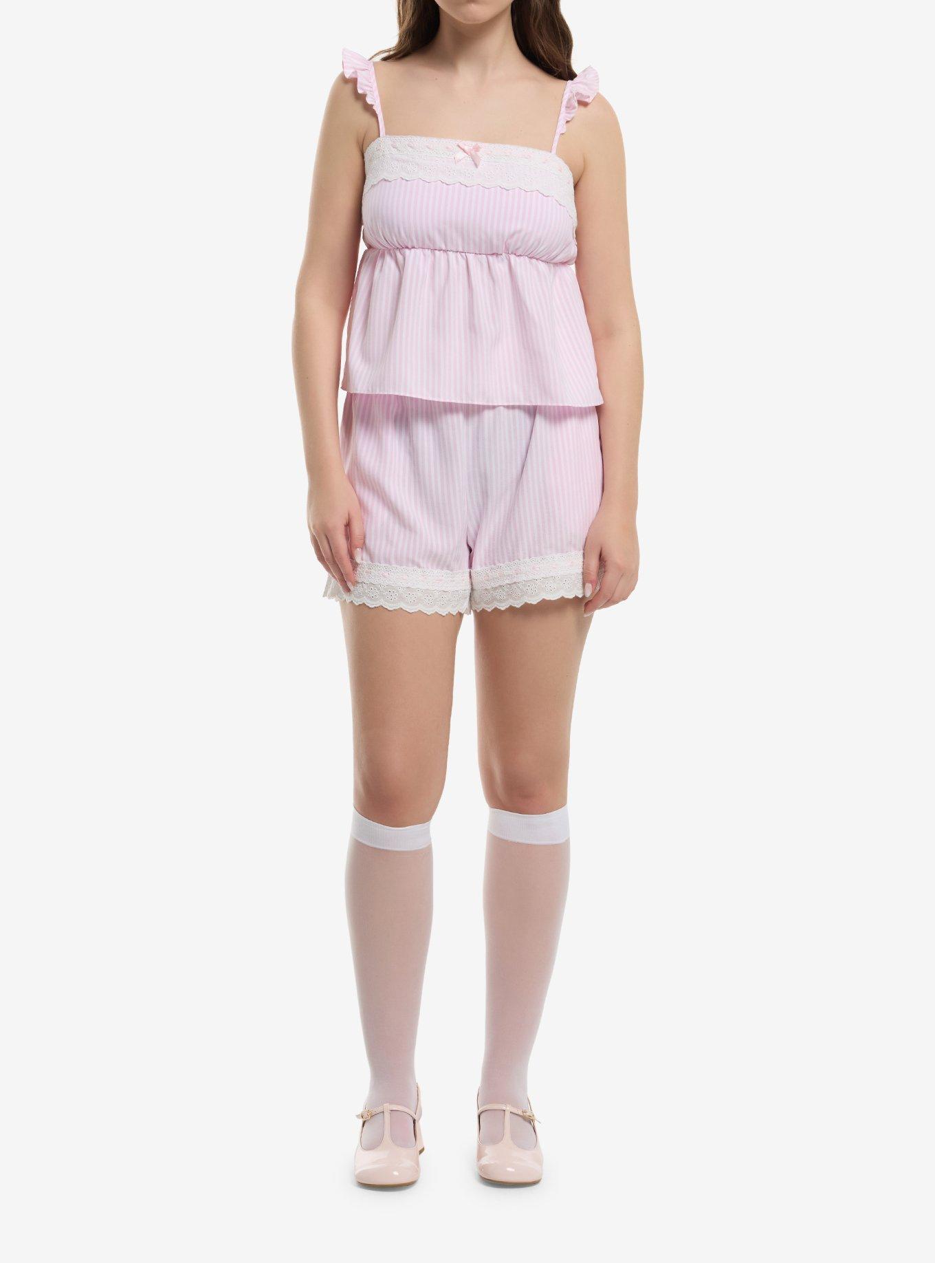 Sweet Society Pink & White Stripe Eyelet Trim Girls Cami, , hi-res