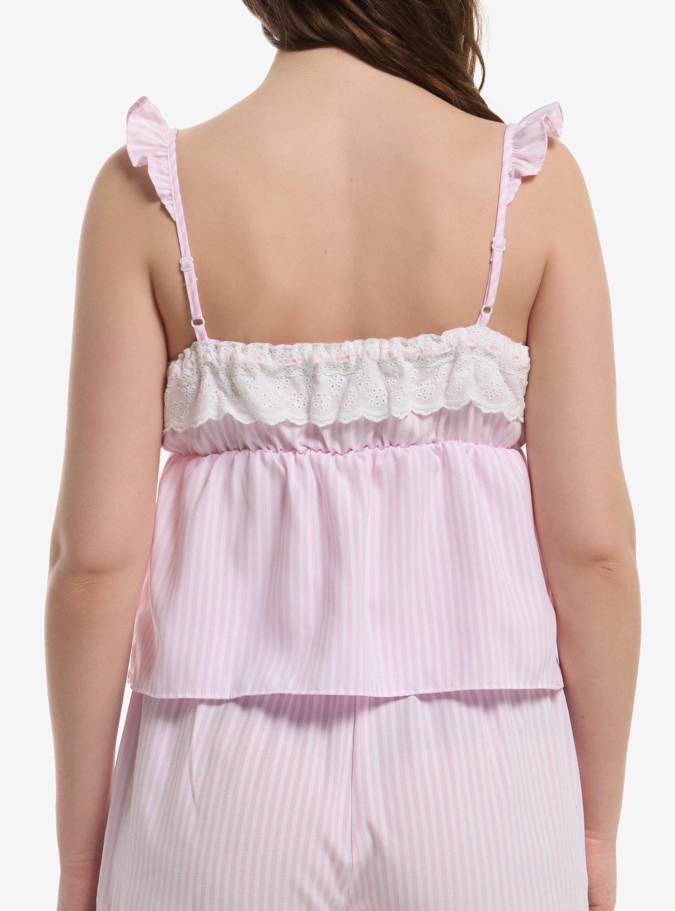 Sweet Society Pink & White Stripe Eyelet Trim Girls Cami, , alternate