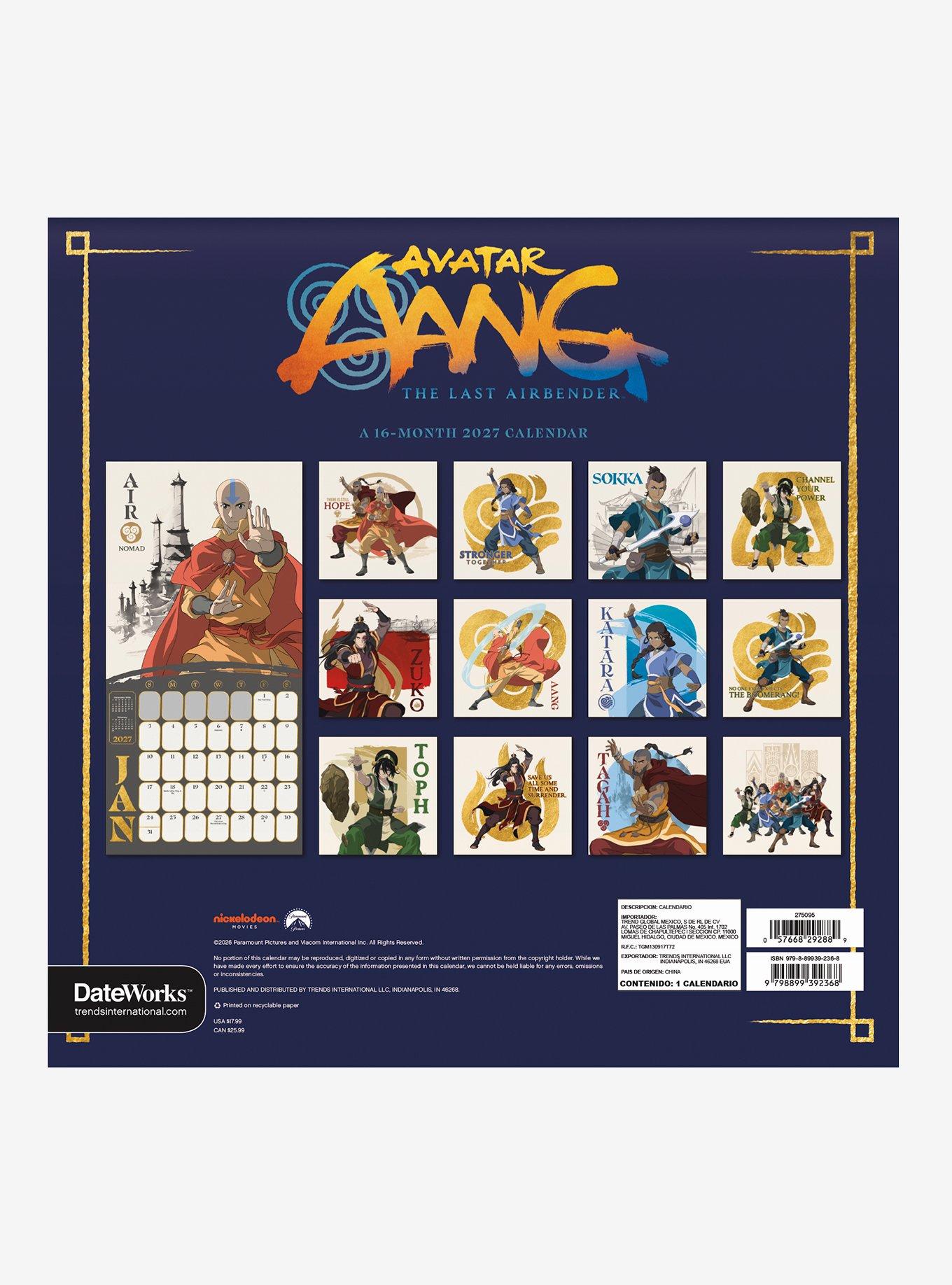 Avatar Aang: The Last Airbender 16-Month 2027 Wall Calendar